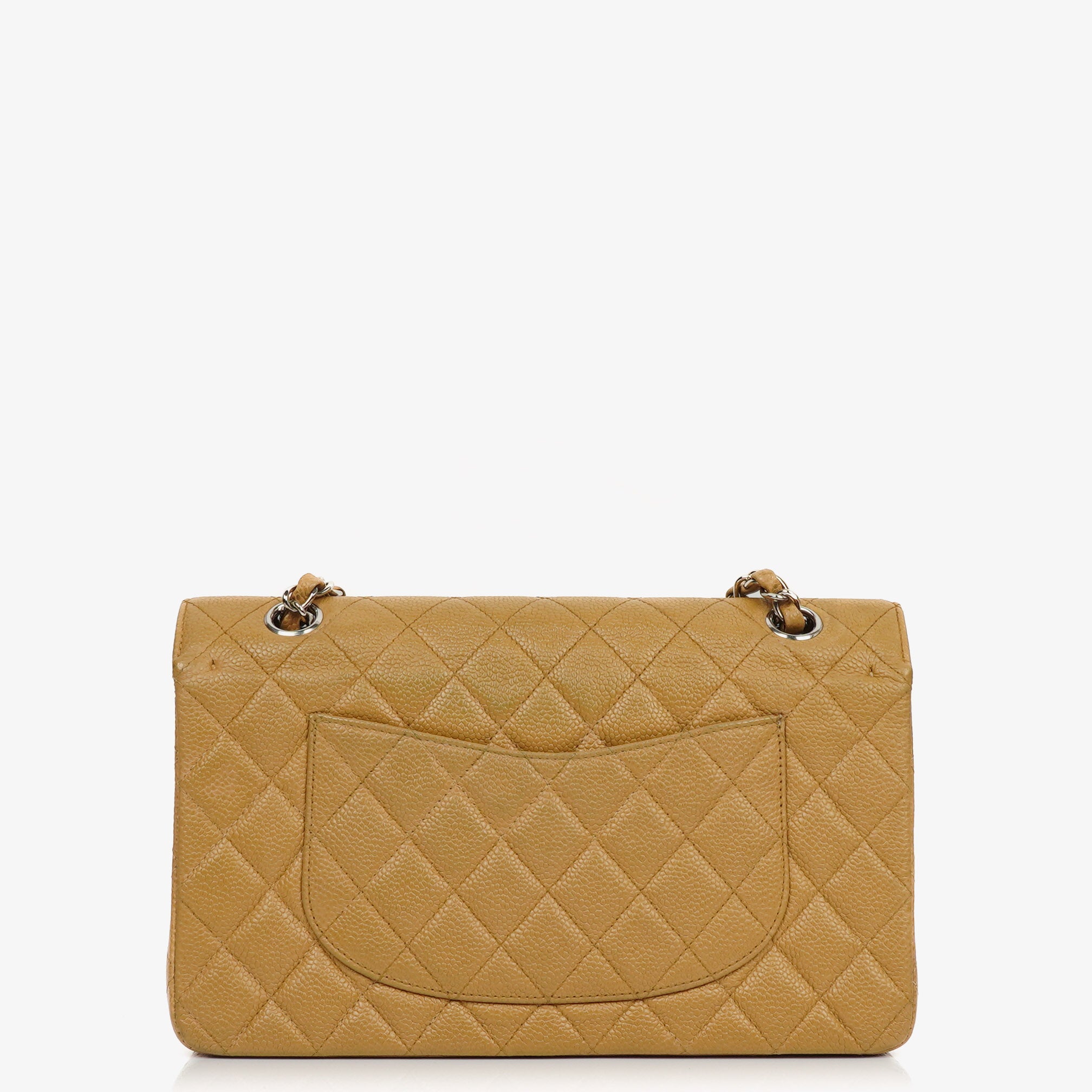 Chanel Medium Classic Vintage Double Flap Bag Beige Quilted Caviar Leather With Silver-Tone Hardware