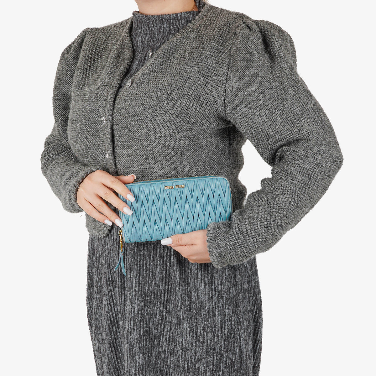 Miu Miu Matelasse Light Blue Wallet
