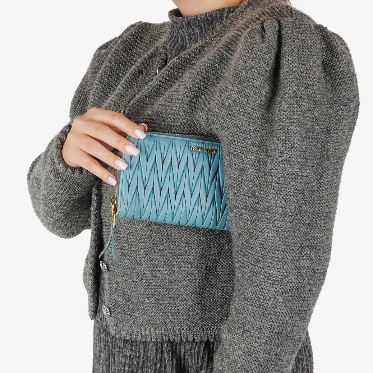 Miu Miu Matelasse Light Blue Wallet