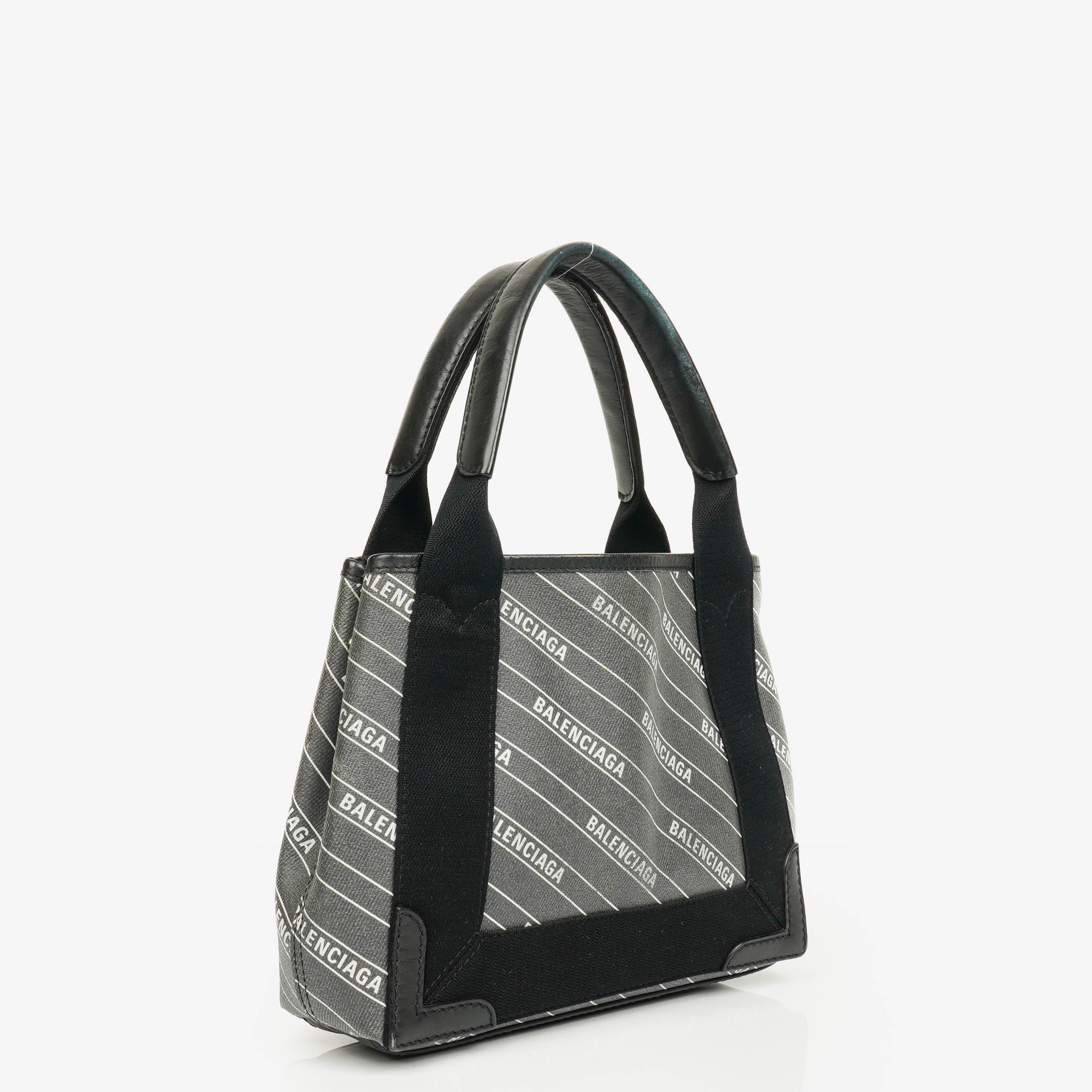 Balenciaga Baumwolle Navy Canvas Kalbsleder Logo Print Cabas XS