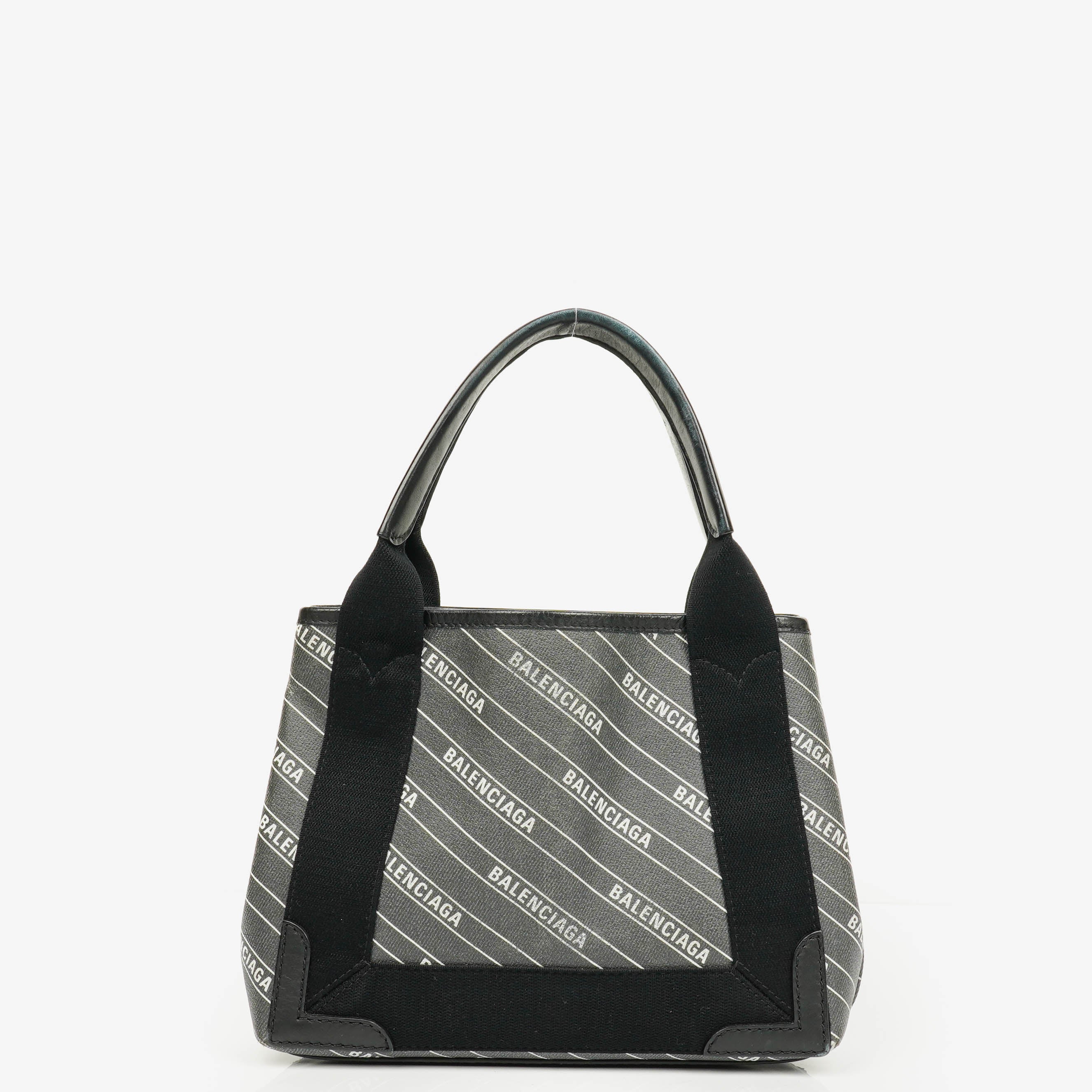 Balenciaga Baumwolle Navy Canvas Kalbsleder Logo Print Cabas XS