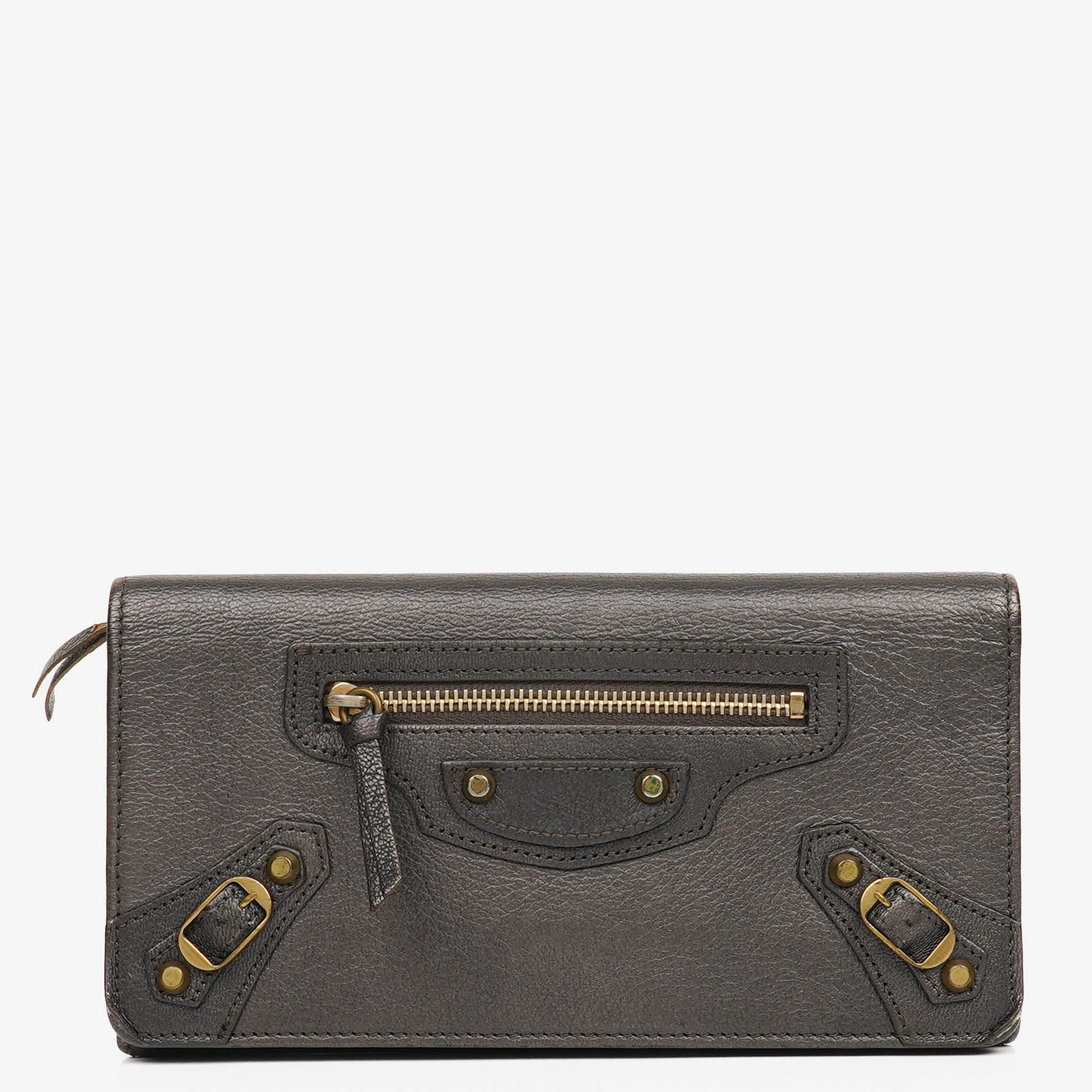 Balenciaga Grey Lambskin Leather Bi-Fold Long Continental Wallet