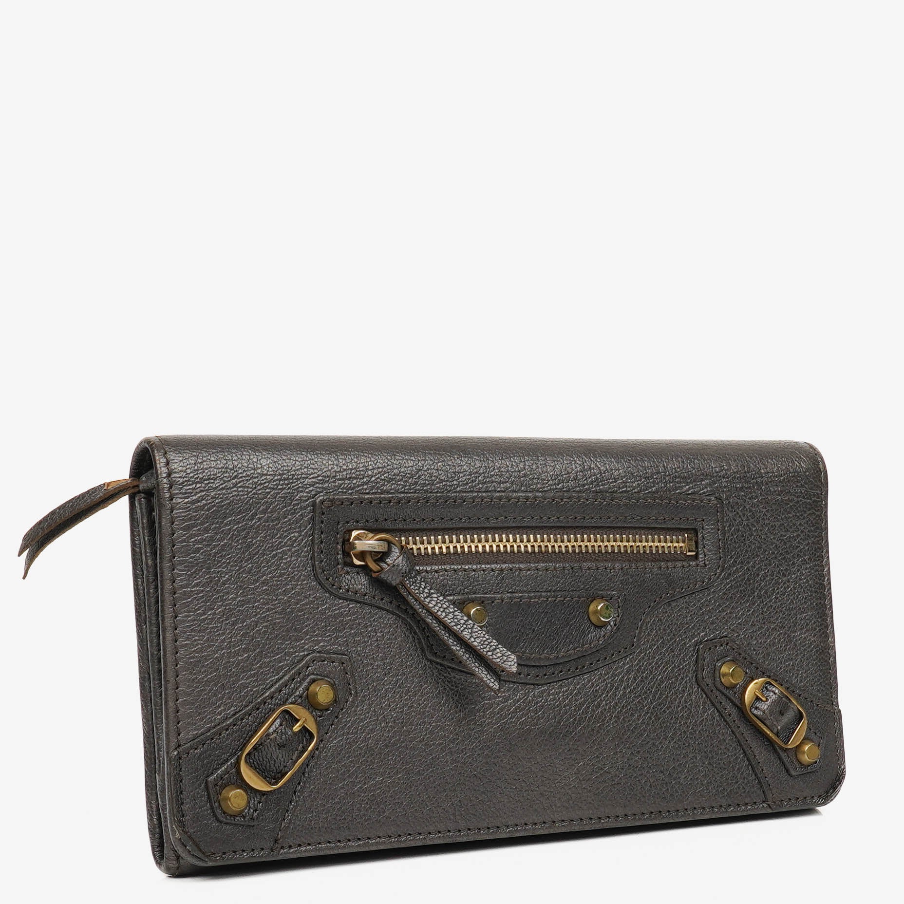 Balenciaga Grey Lambskin Leather Bi-Fold Long Continental Wallet