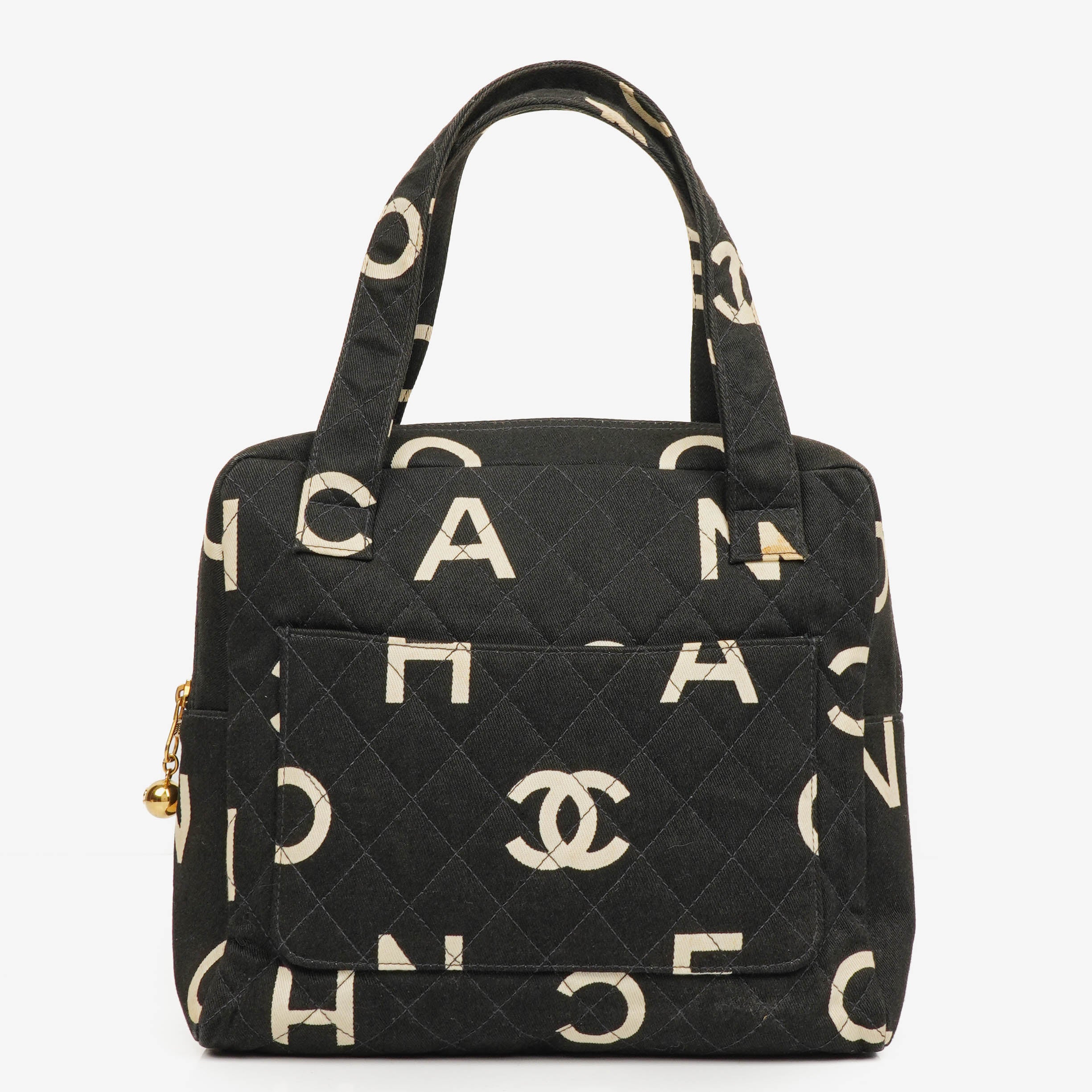 Chanel Black/White Logo Print Tote Bag