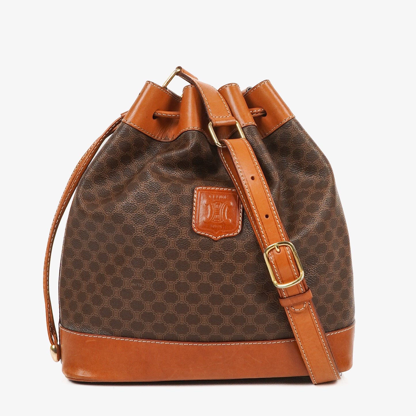 Celine Vintage Macadam Triomphe Drawstring Bucket Bag