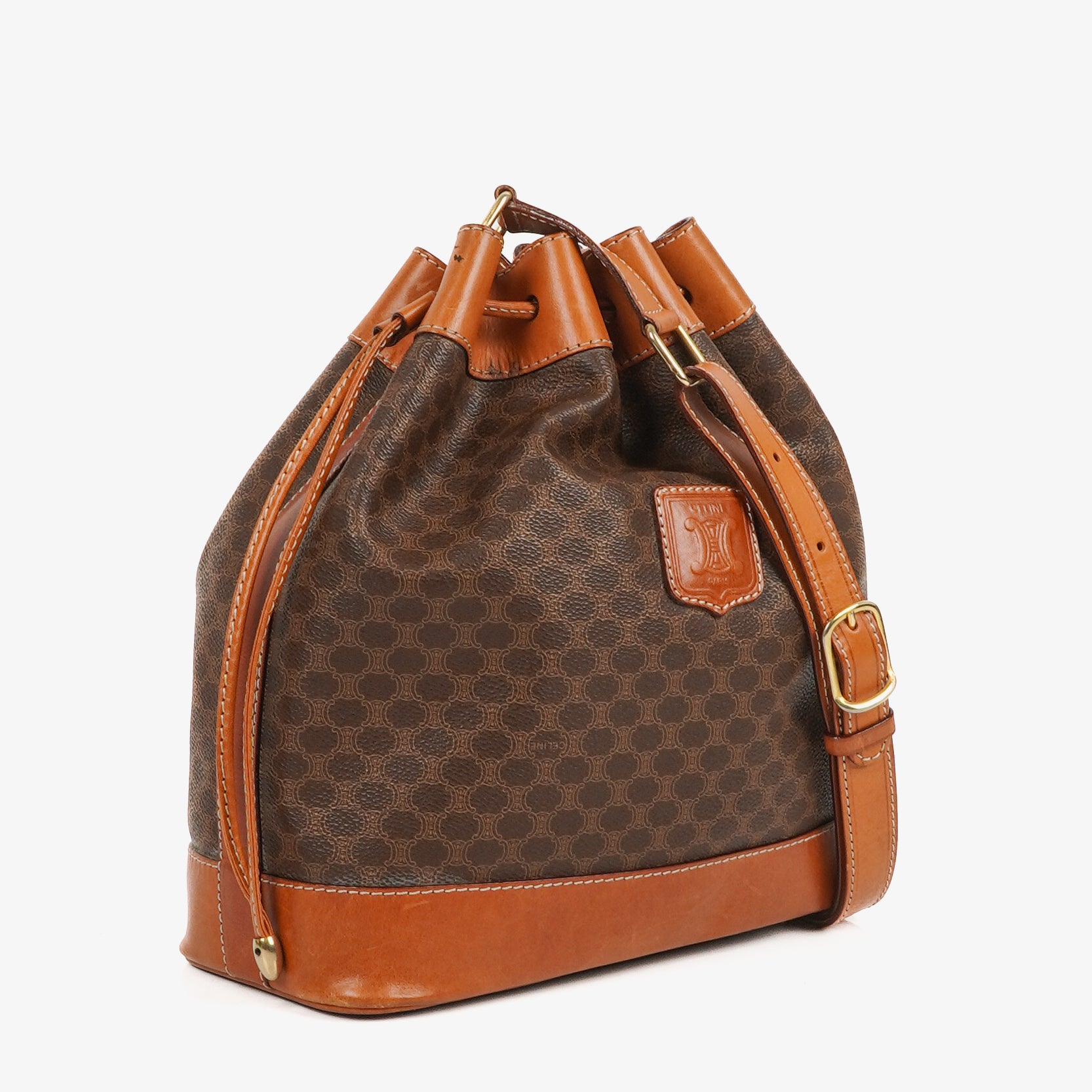 Celine Vintage Macadam Triomphe Drawstring Bucket Bag
