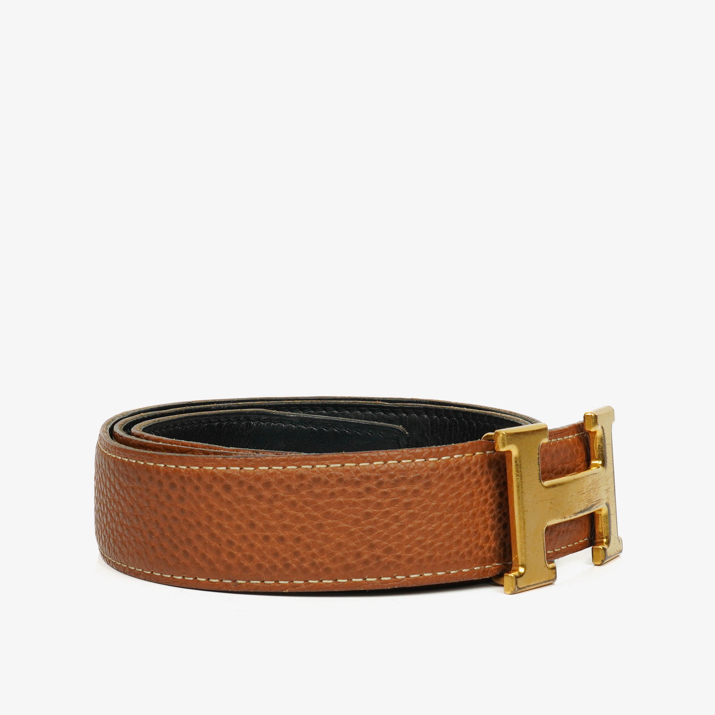 Hermes Black/Gold Togo H 30mm Belt 85