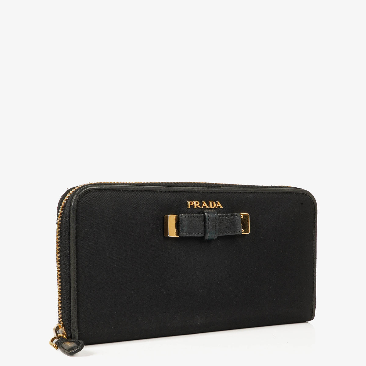 Prada Black Nylon Bow Zip-Around Long Wallet