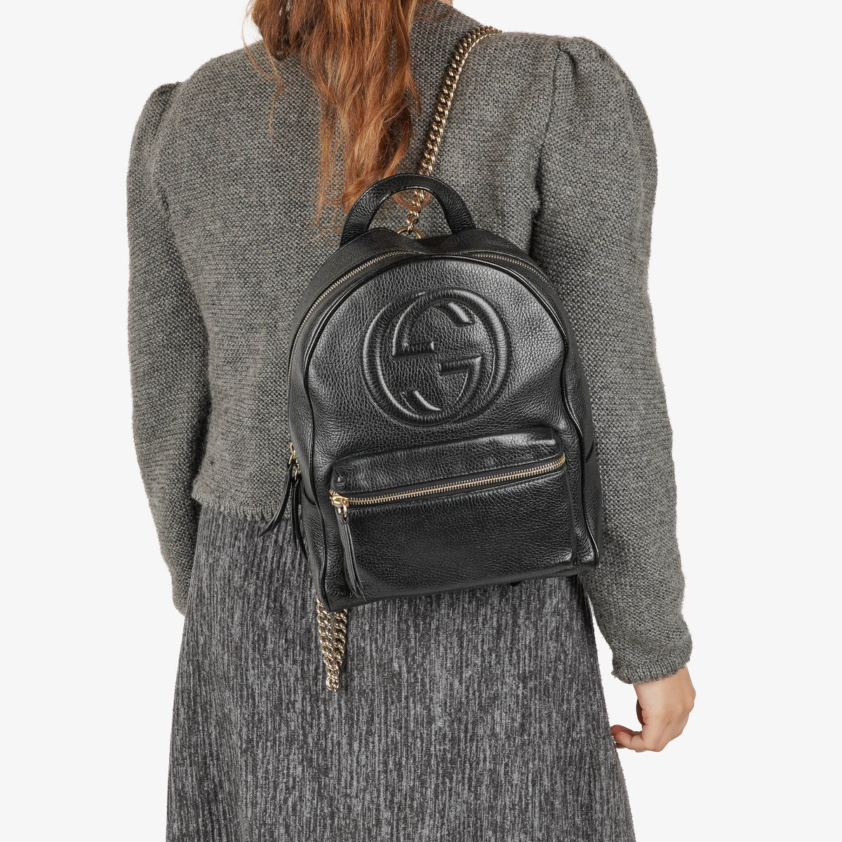 Gucci Soho Chain Black Pebbled Calfskin Backpack