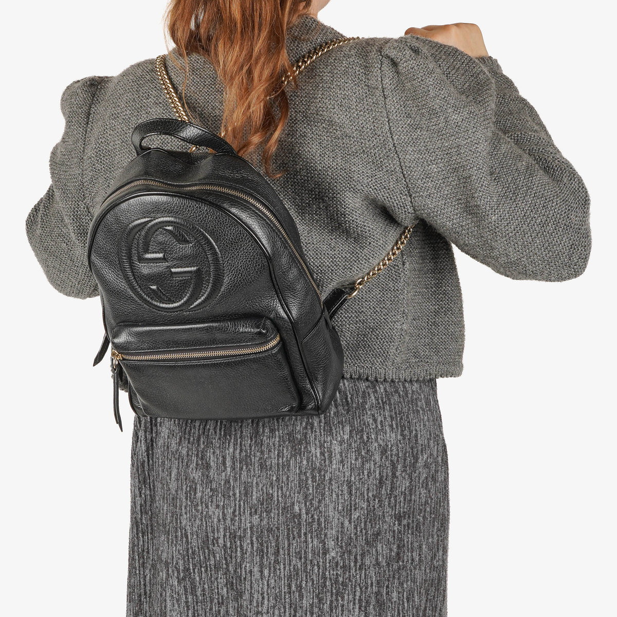 Gucci Soho Chain Black Pebbled Calfskin Backpack