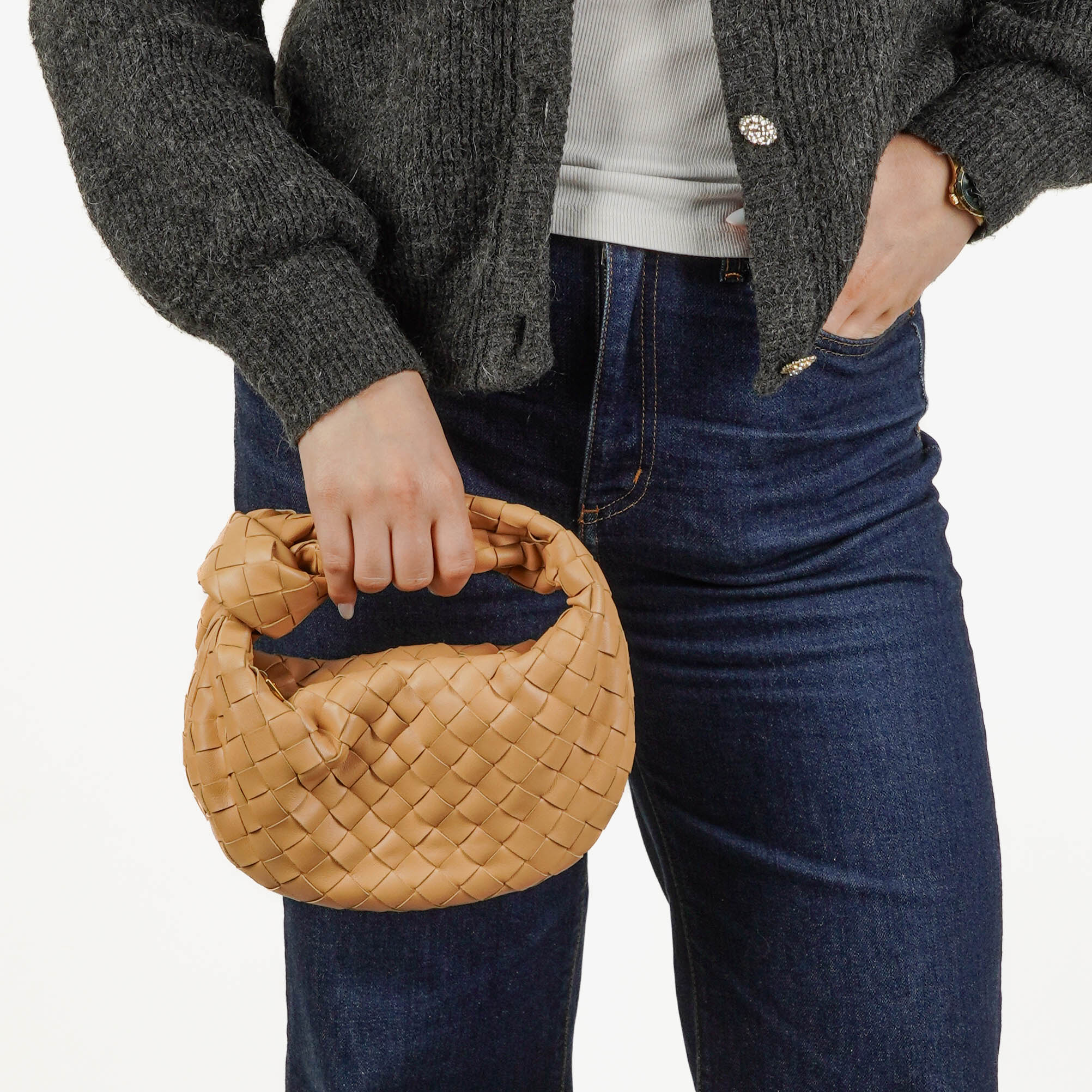 Bottega Veneta Mini Jodie Beige Leather Bag