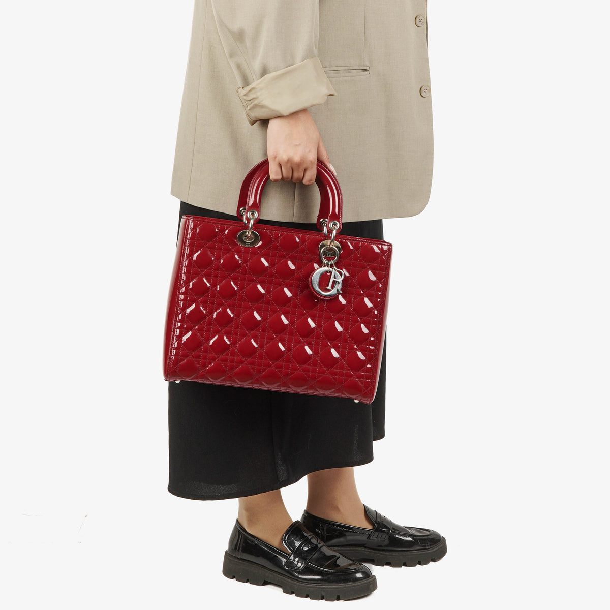 Dior Lady Dior Vintage Large Red Patent Calfskin Handbag