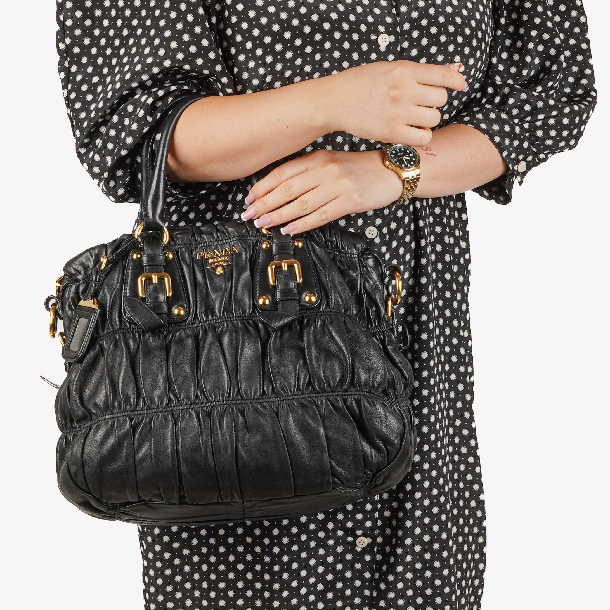 Prada Nappa Leather Gaufre Black Tote Bag