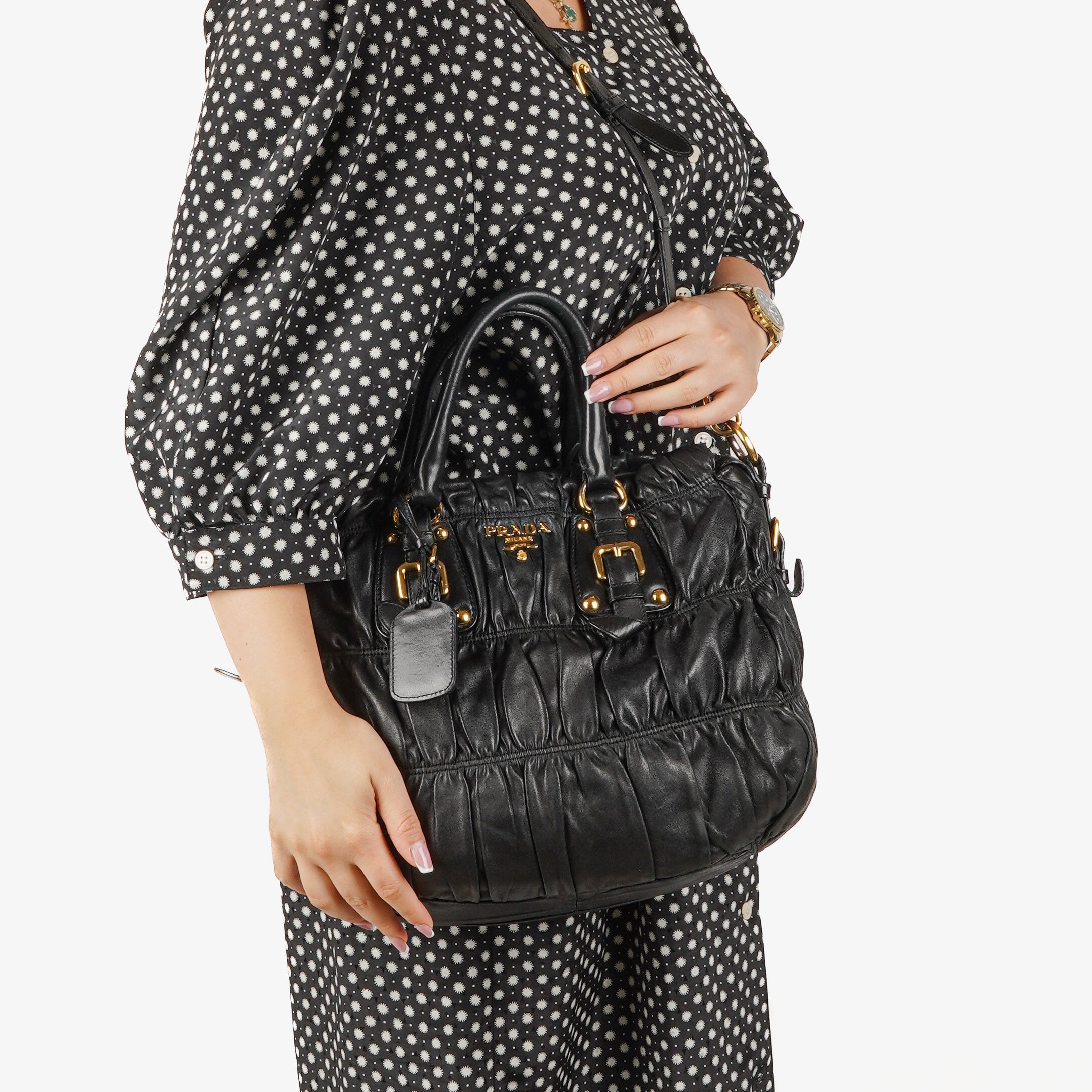 Prada Nappa Leather Gaufre Black Tote Bag