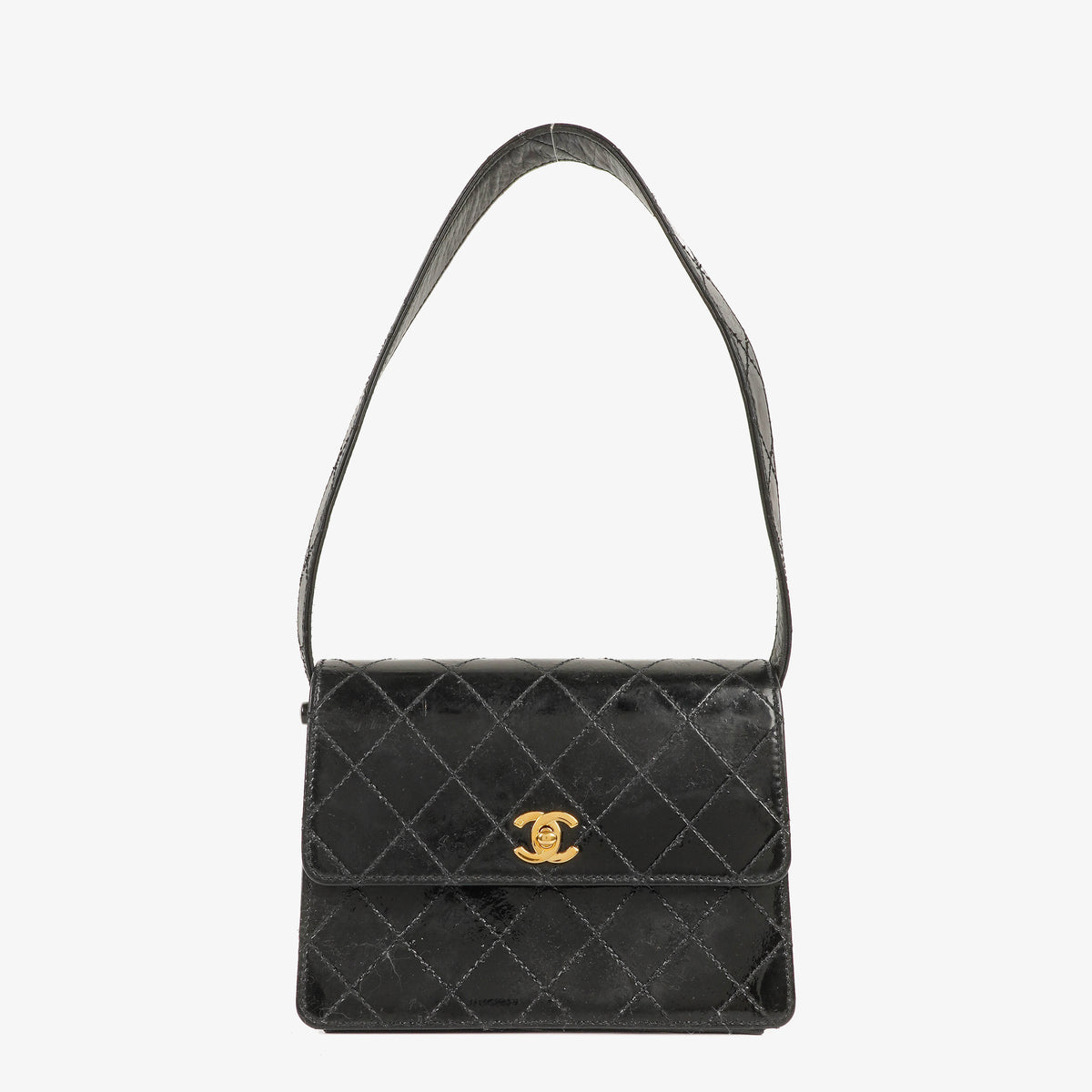 Chanel Top Handle Black Patent Leather Bag