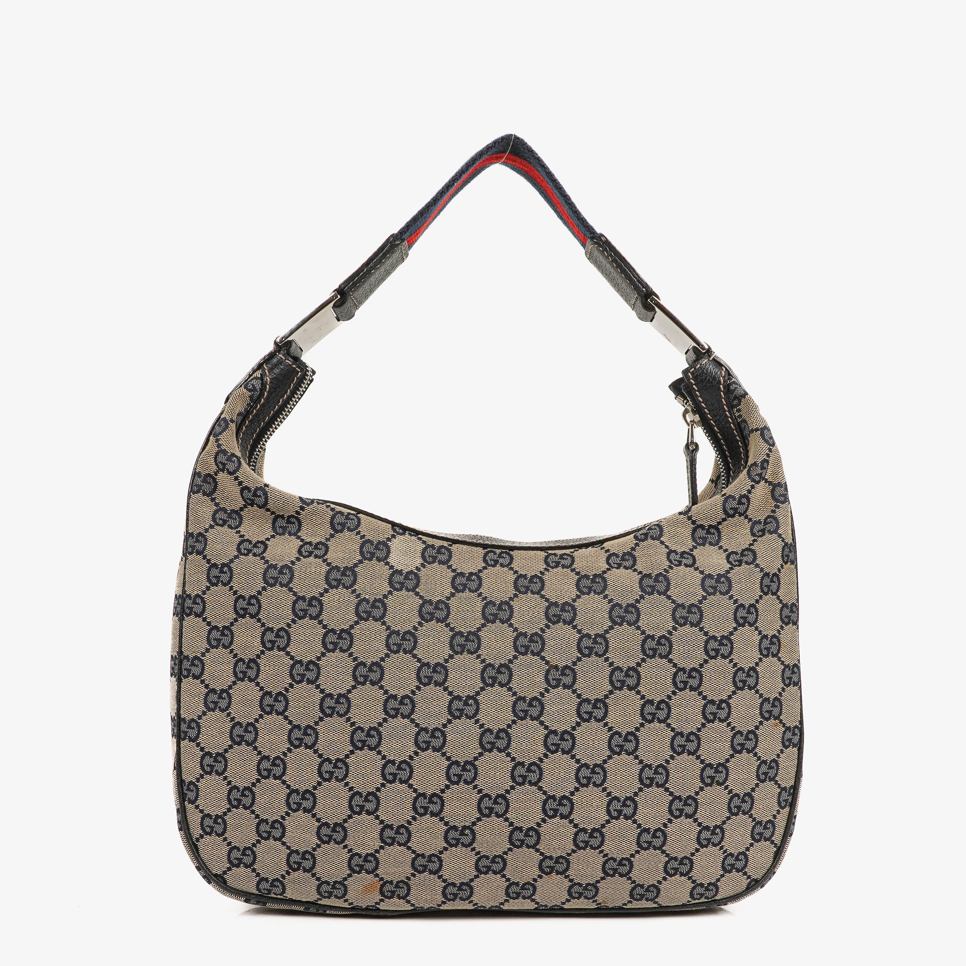 Gucci Charmy Navy GG Canvas Sherry Line Hobo Bag