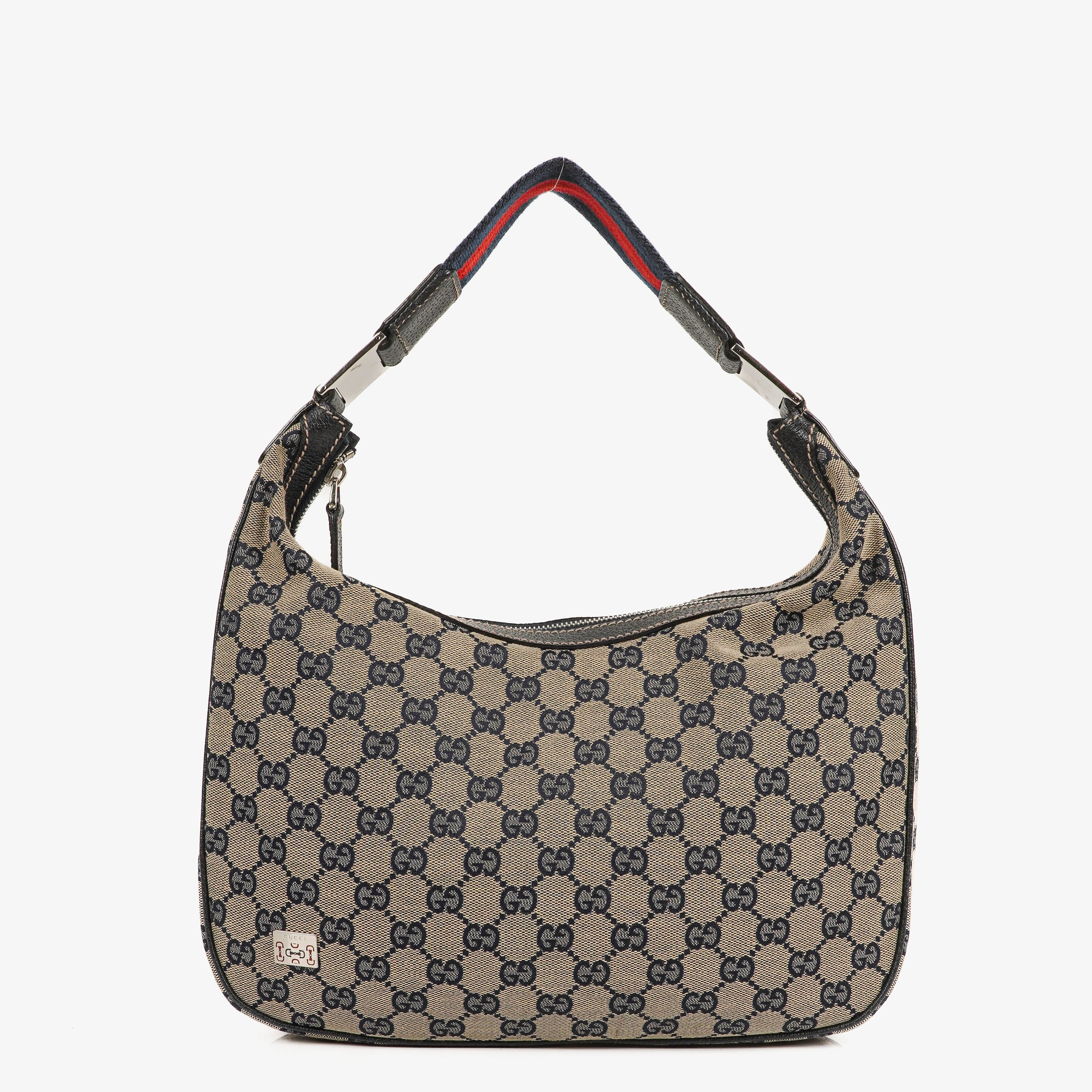 Gucci Charmy Navy GG Canvas Sherry Line Hobo Bag