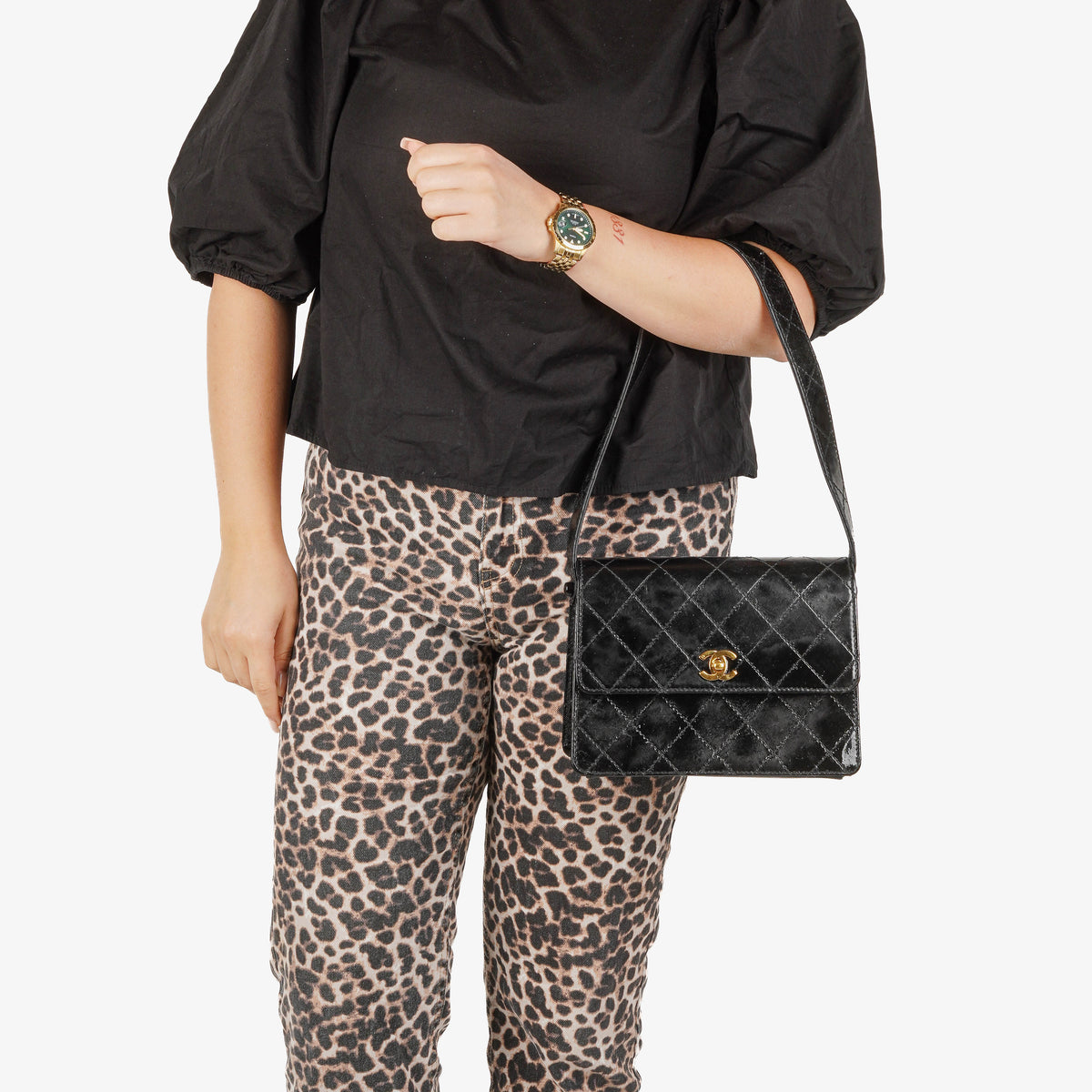 Chanel Top Handle Black Patent Leather Bag