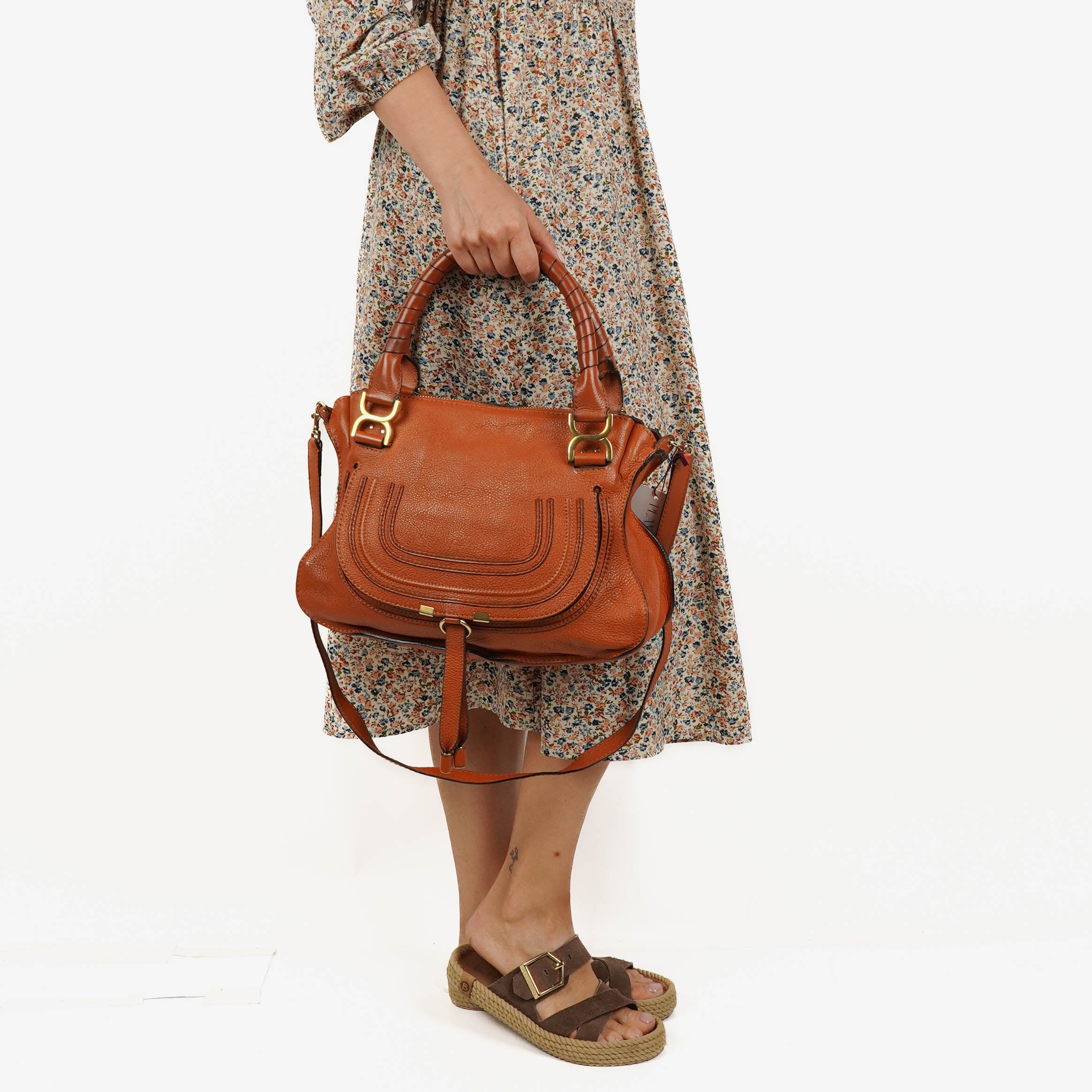 Chloe Brown Marcie Leather Top Handle Shoulder Bag