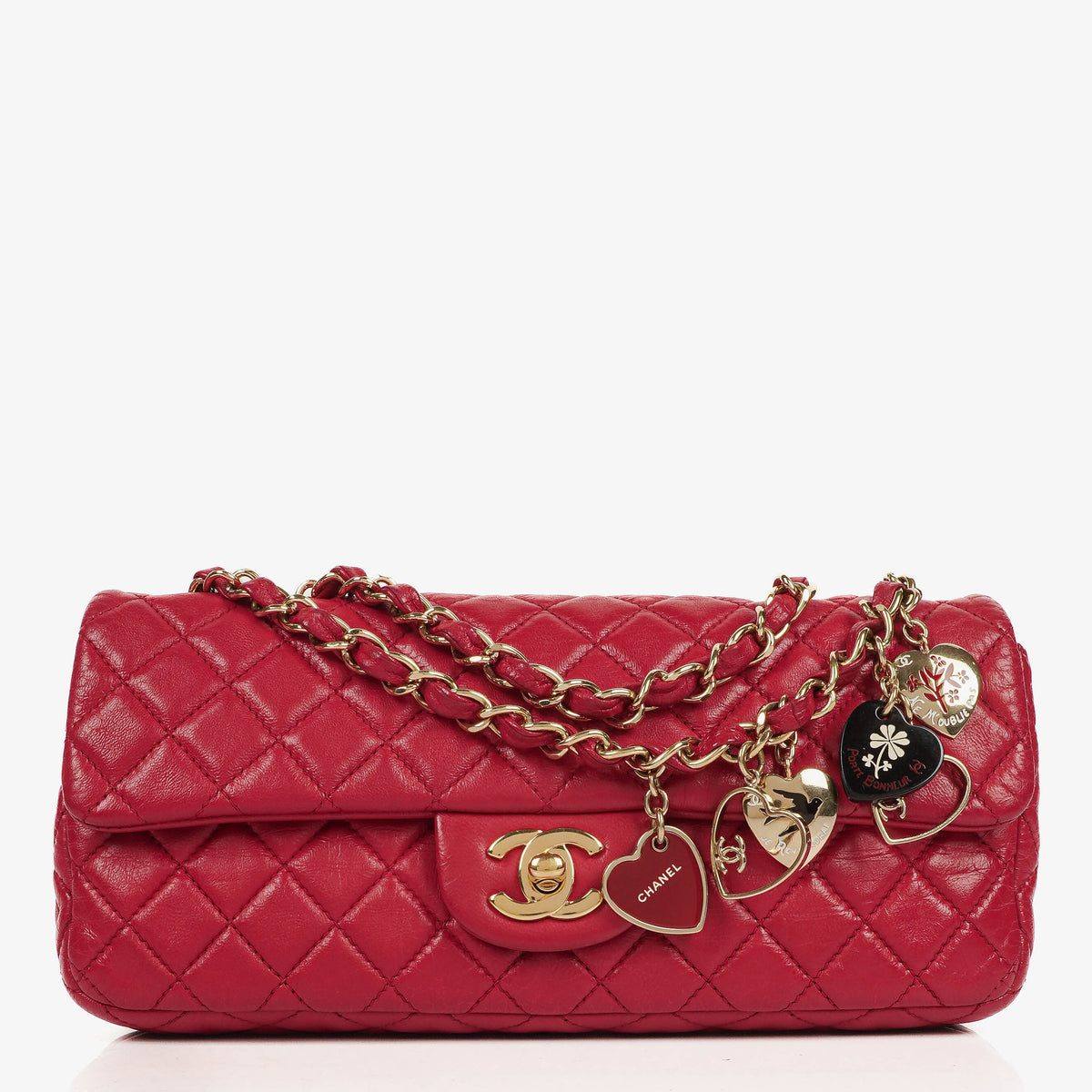 Chanel Valentine Charm Red Quilted Lambskin Flap Bag