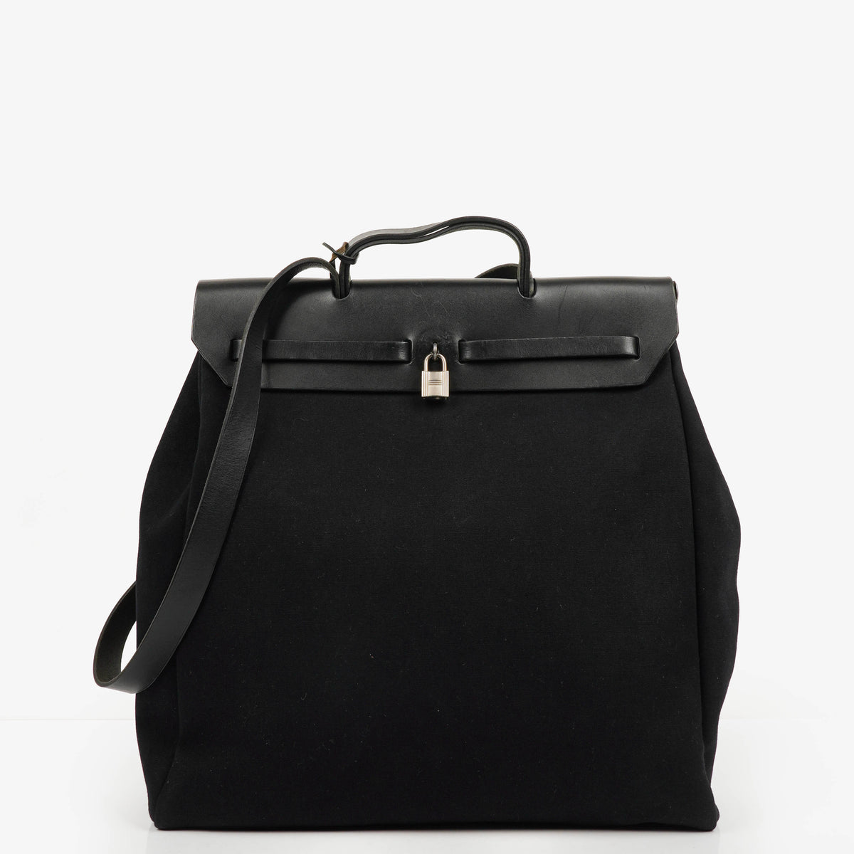 Hermes Herbag Canvas Vache Hunter Black 2 In 1 Bag