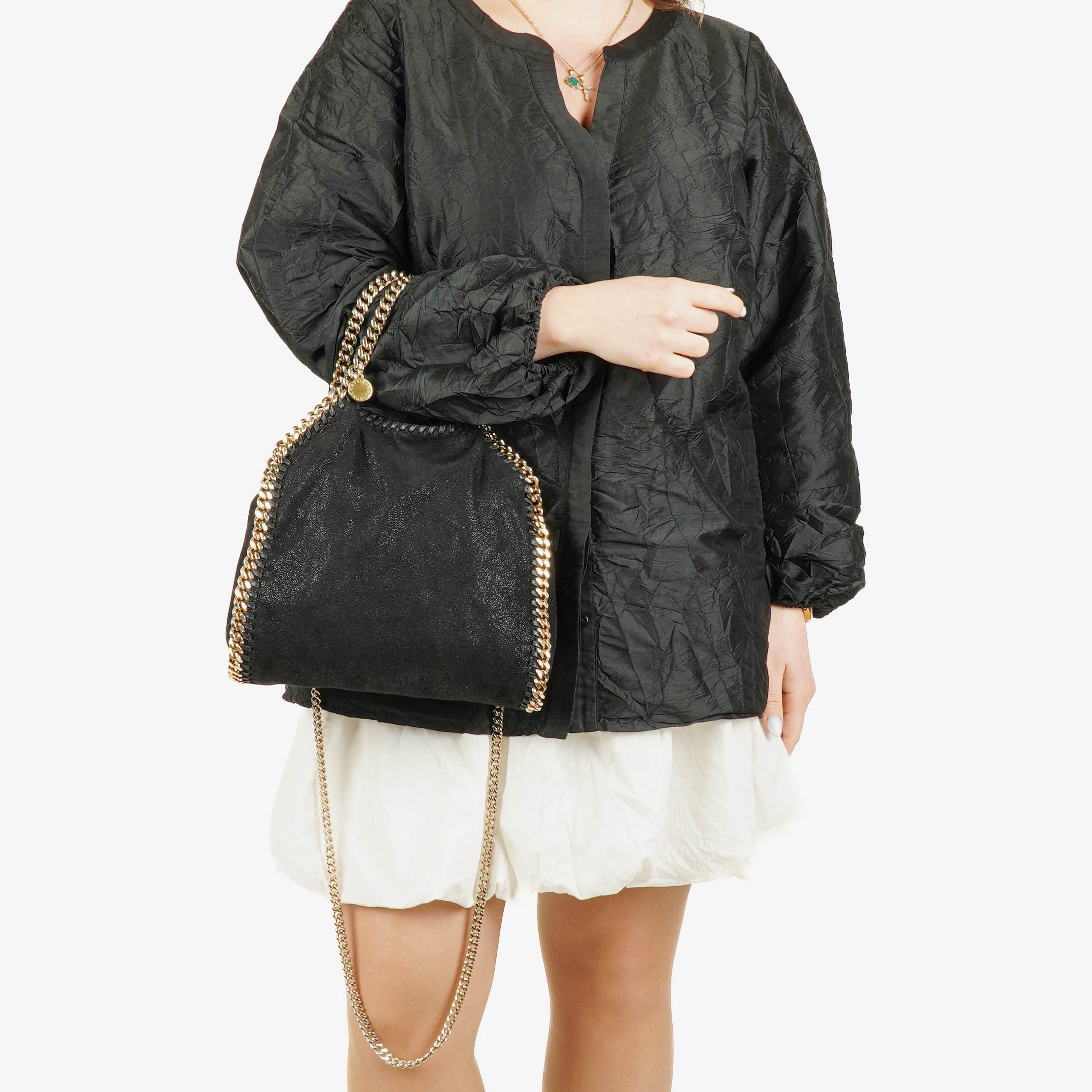 Stella McCartney Falabella Mini Tote Black Vegan Shaggy Deer Fold Over Bag