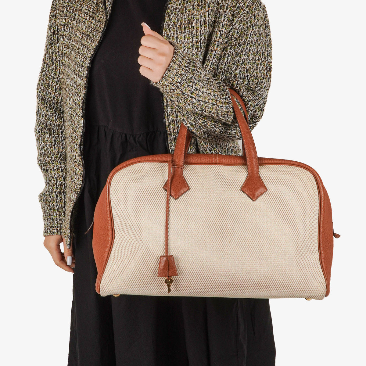 Hermes Victoria I 43 Toile Clemence Leather Travel Bag