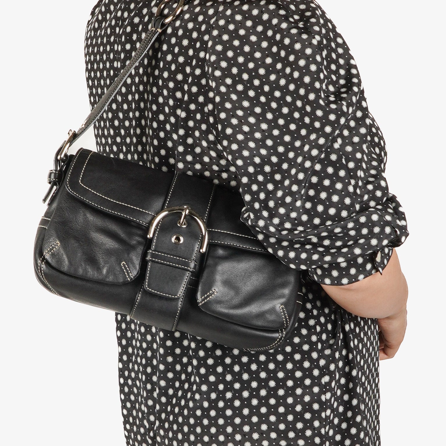 Coach Black Leather Soho Buckle Flap Bag