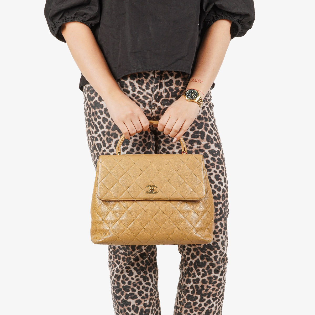 Chanel Caviar Quilted Beige Jumbo Kelly Flap Bag