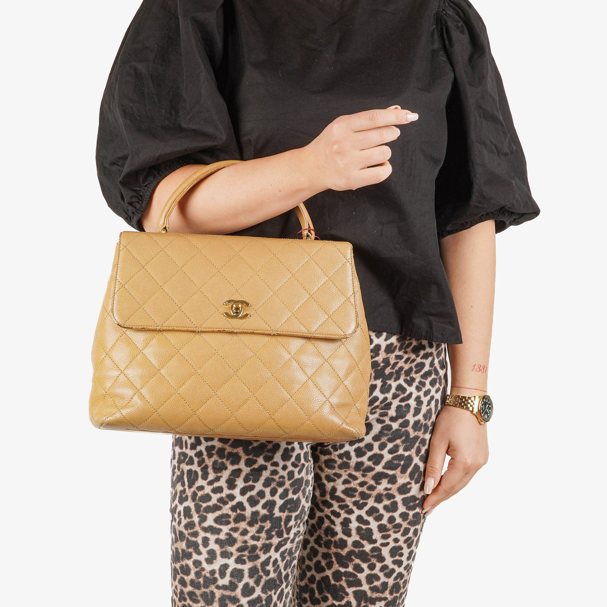 Chanel Caviar Quilted Beige Jumbo Kelly Flap Bag