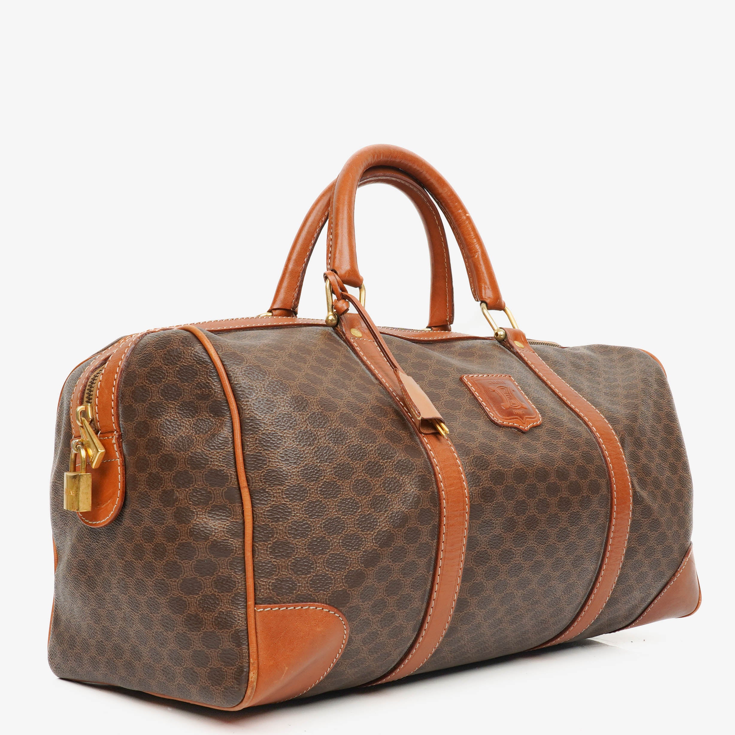 Celine Vintage Macadam Triomphe Brown Travel Bag