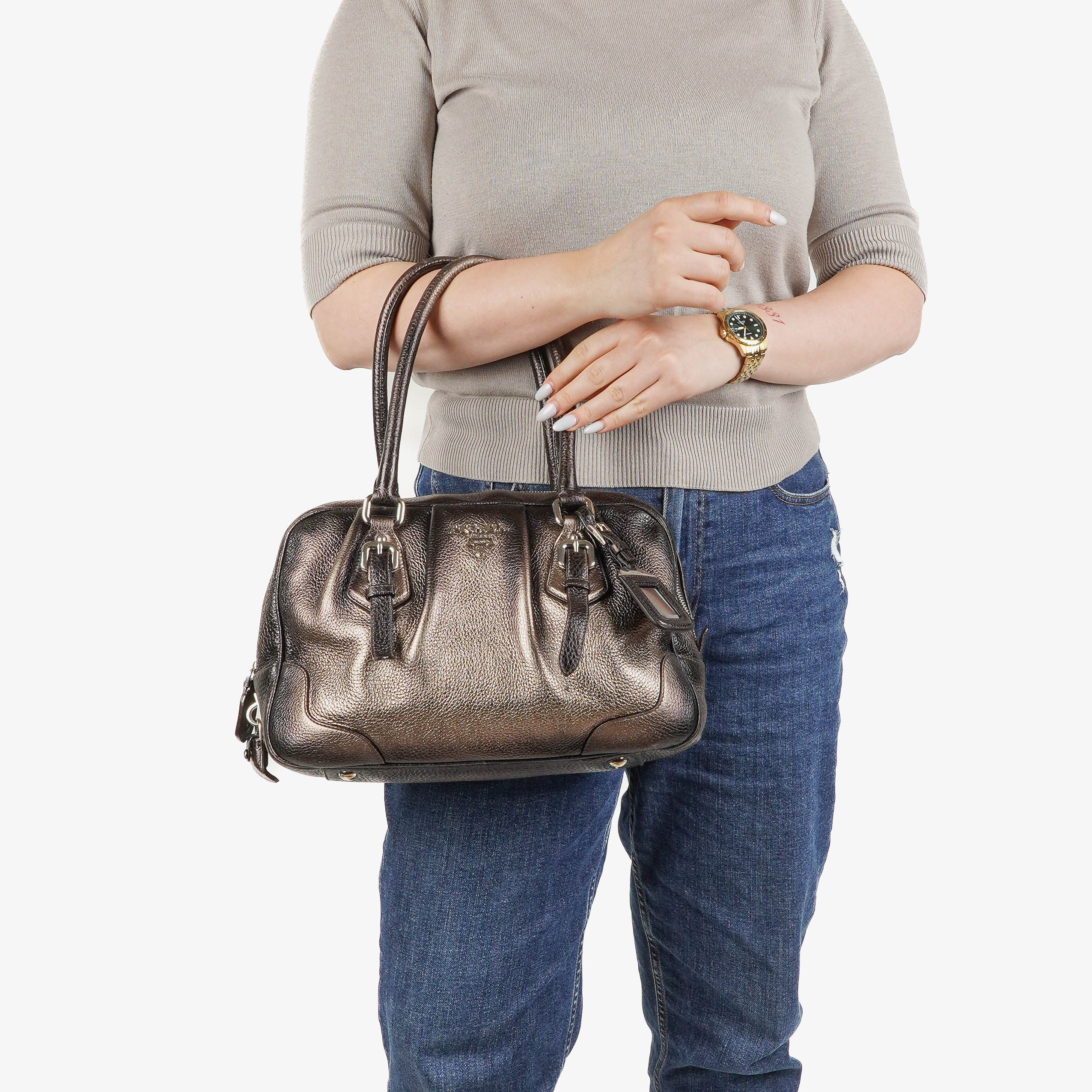 Prada Vitello Daino Antik Piombo Handbag