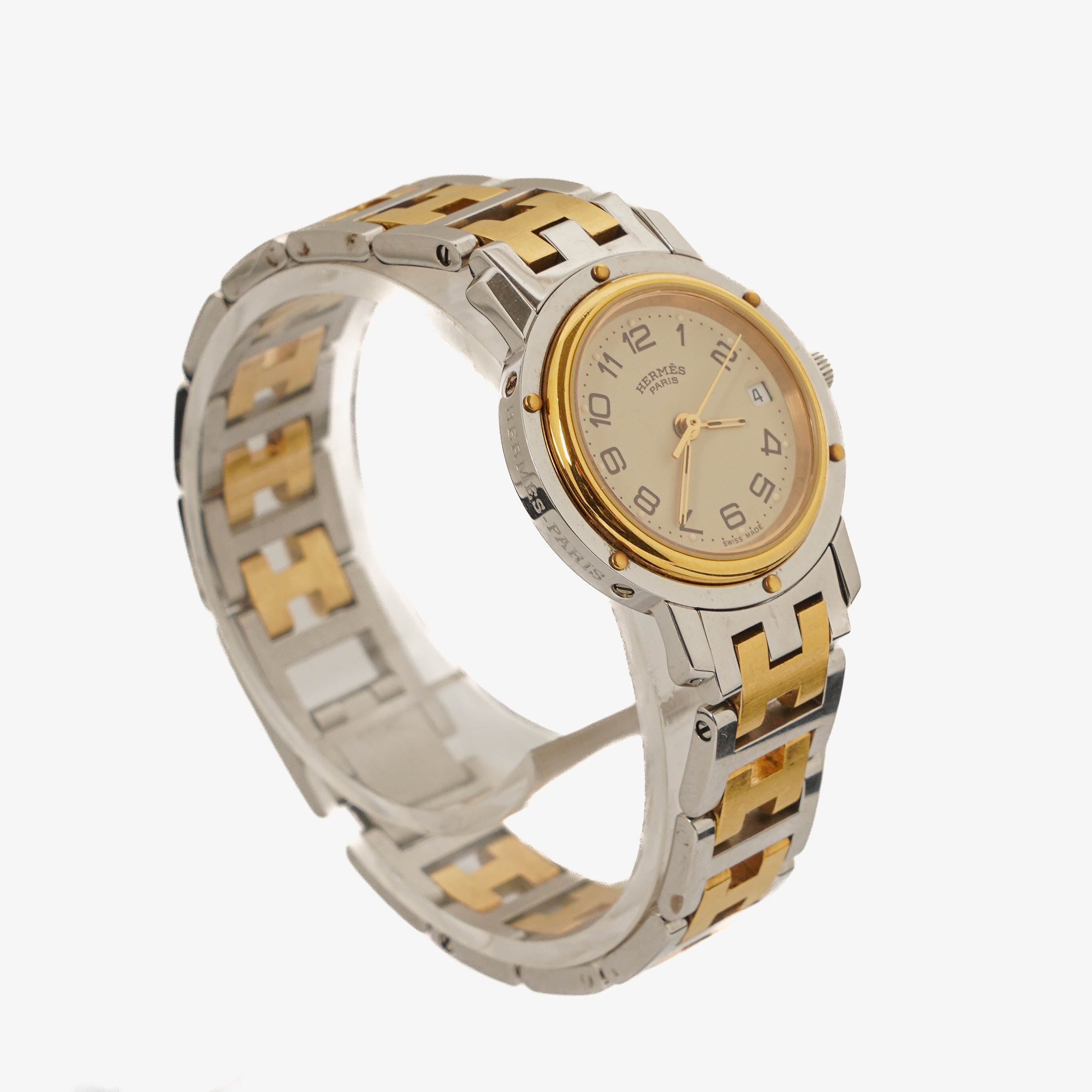 Hermes Clipper Quartz Watch Two- Tone Stainless Steel 