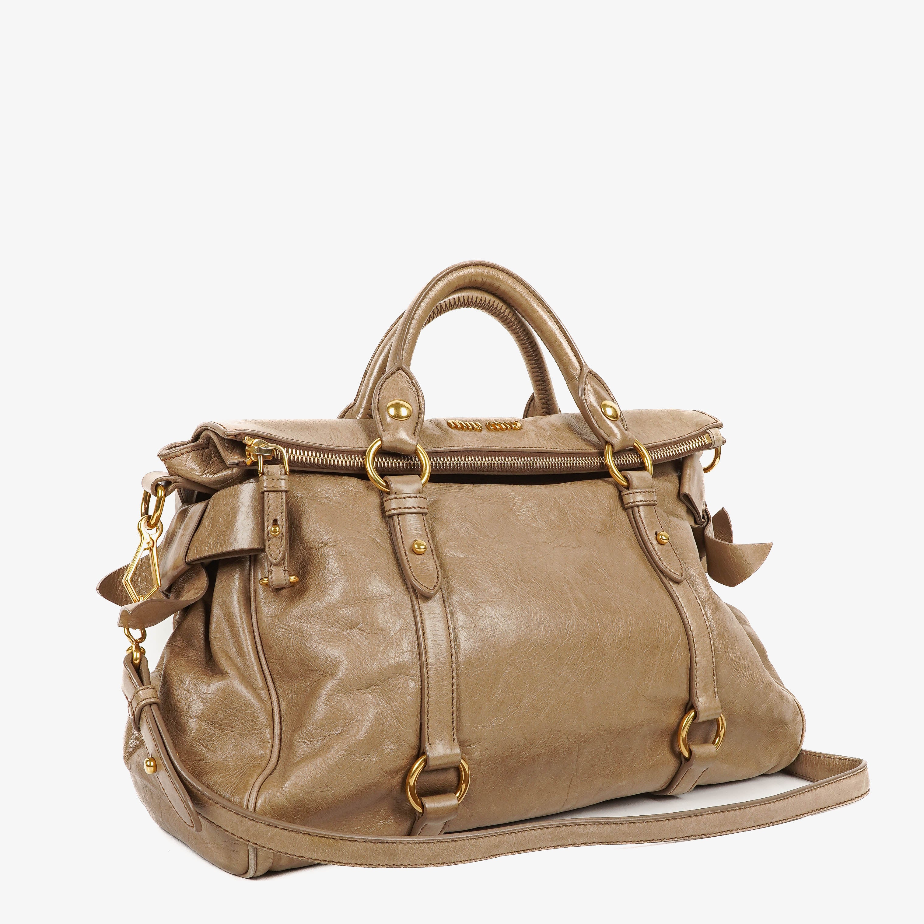 Miu Miu Vitello Lux Neutral Large Bow Satchel Bag