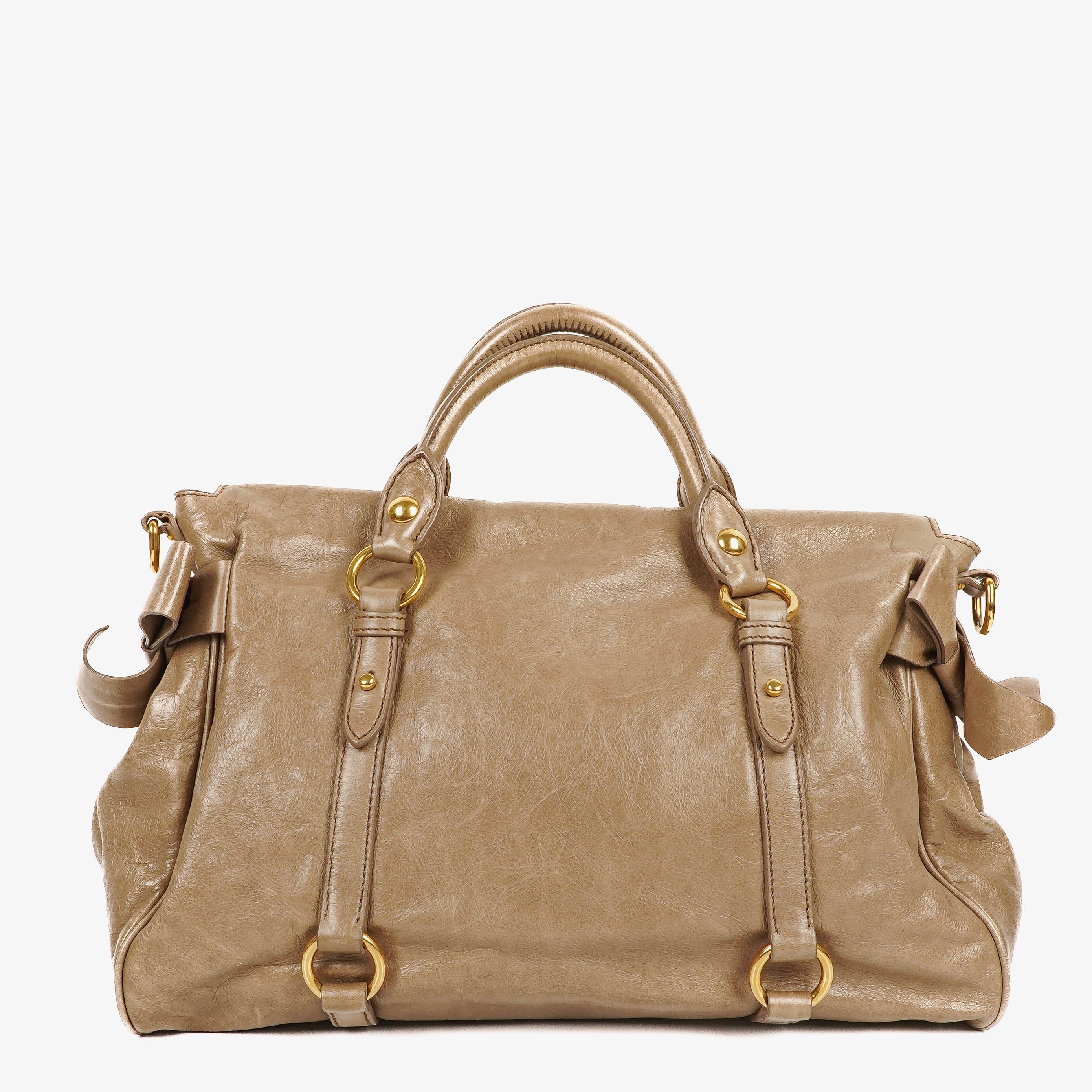Miu Miu Vitello Lux Neutral Large Bow Satchel Bag