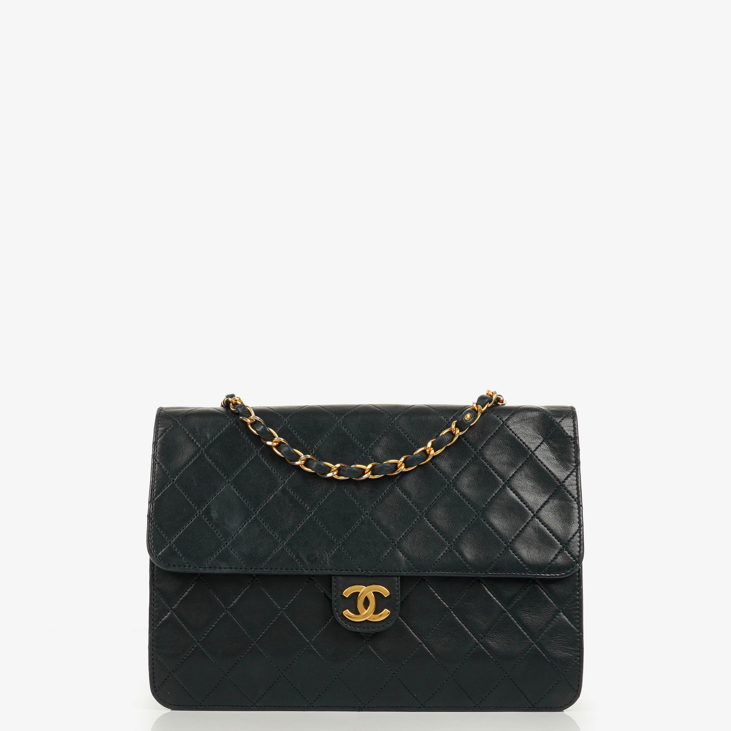 Borsa Chanel Classic Single Flap in Pelle di Agnello Trapuntata Blu Navy Scuro con Ferramenta Placcata Oro 24K