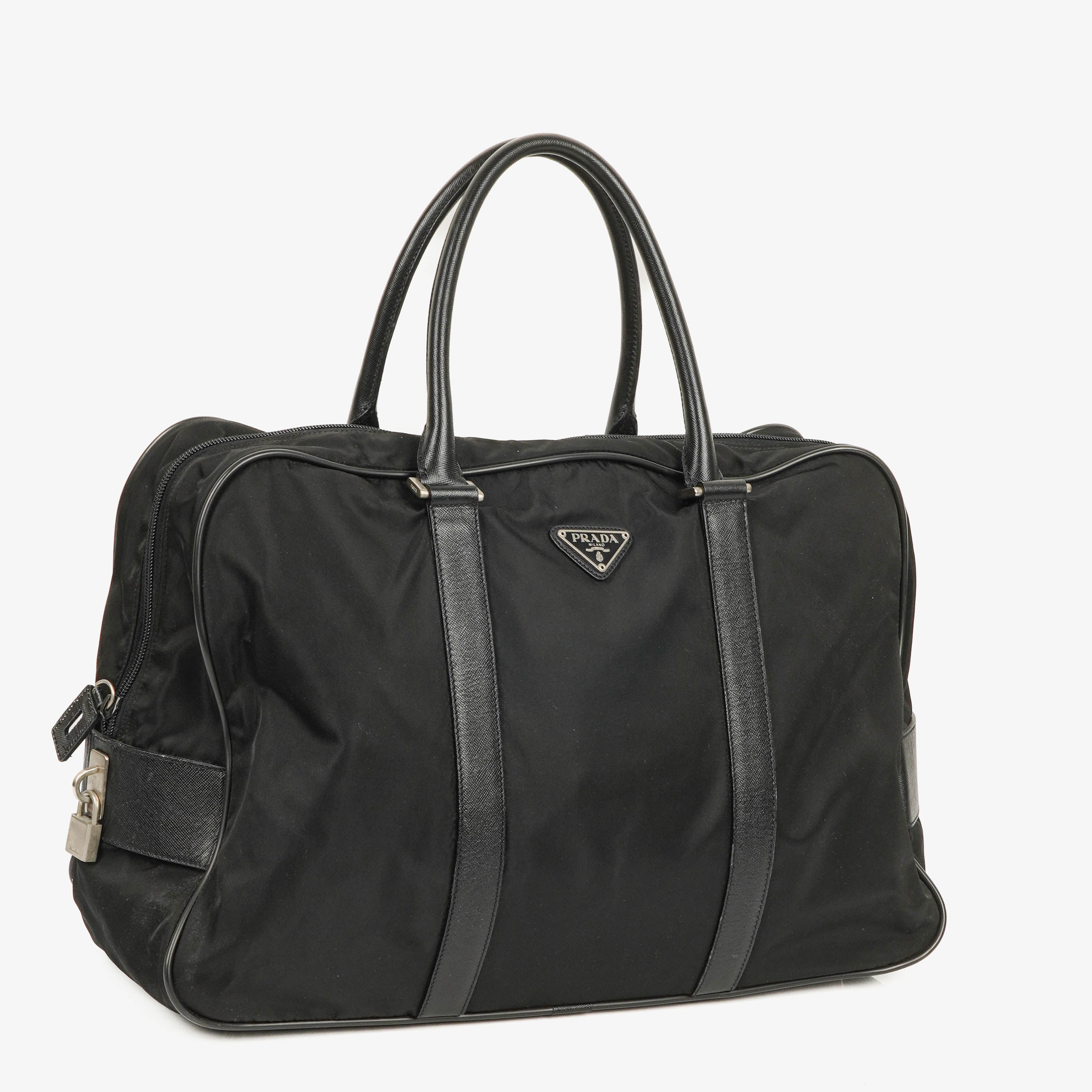 Prada Black Nylon Viaggio Nero Leather Travel Bag