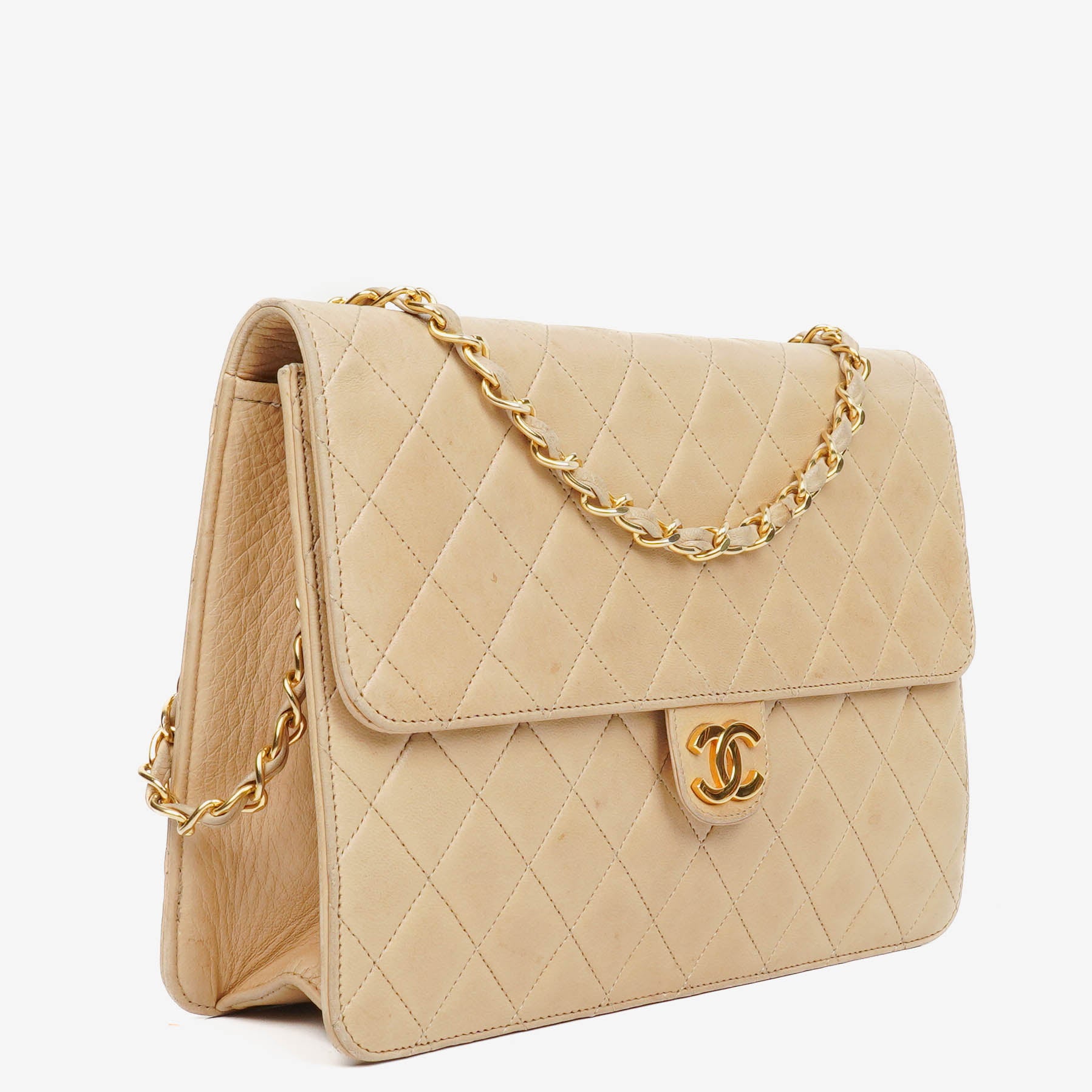 Chanel Classic Single Flap Bag Beige Quilted Lambskin With 24K Gold-Plated Hardware