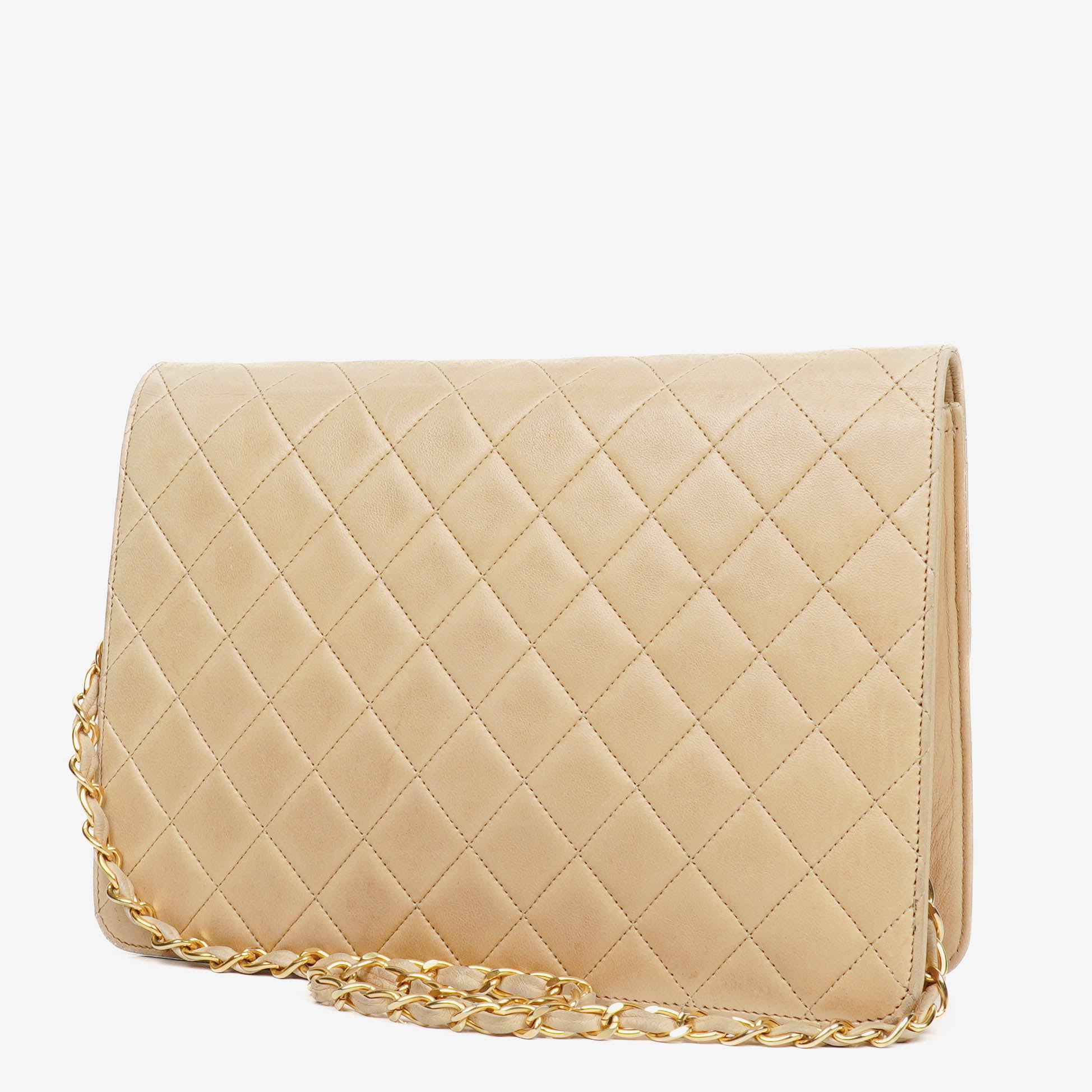 Chanel Classic Single Flap Bag Beige Quilted Lambskin With 24K Gold-Plated Hardware