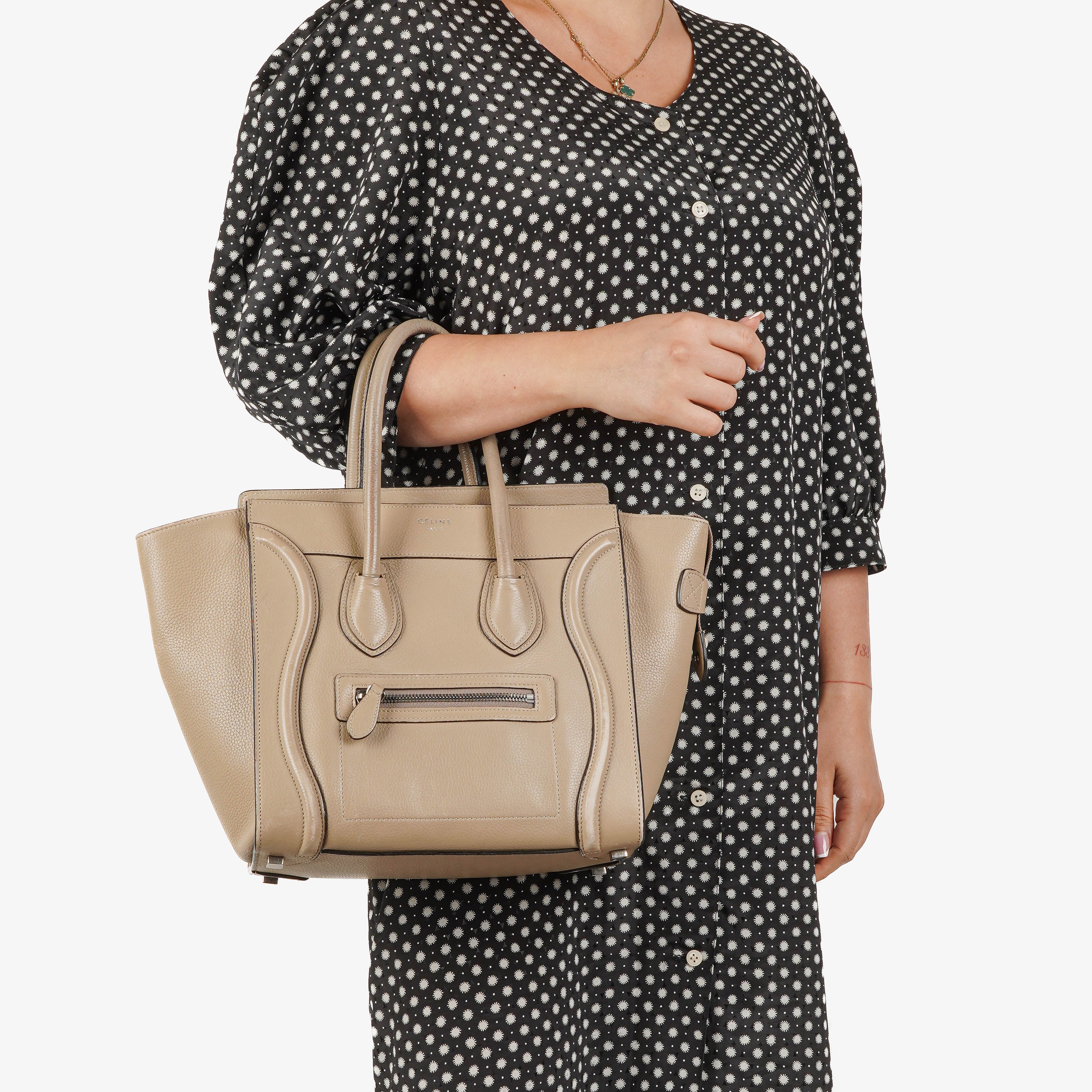 Celine Micro Luggage Leather Beige Tote Bag