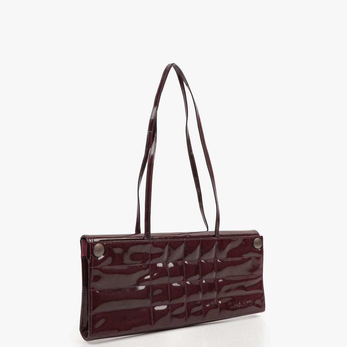 Chanel Burgundy Patent Leather Chocolate Bar East West Shoulder Bag