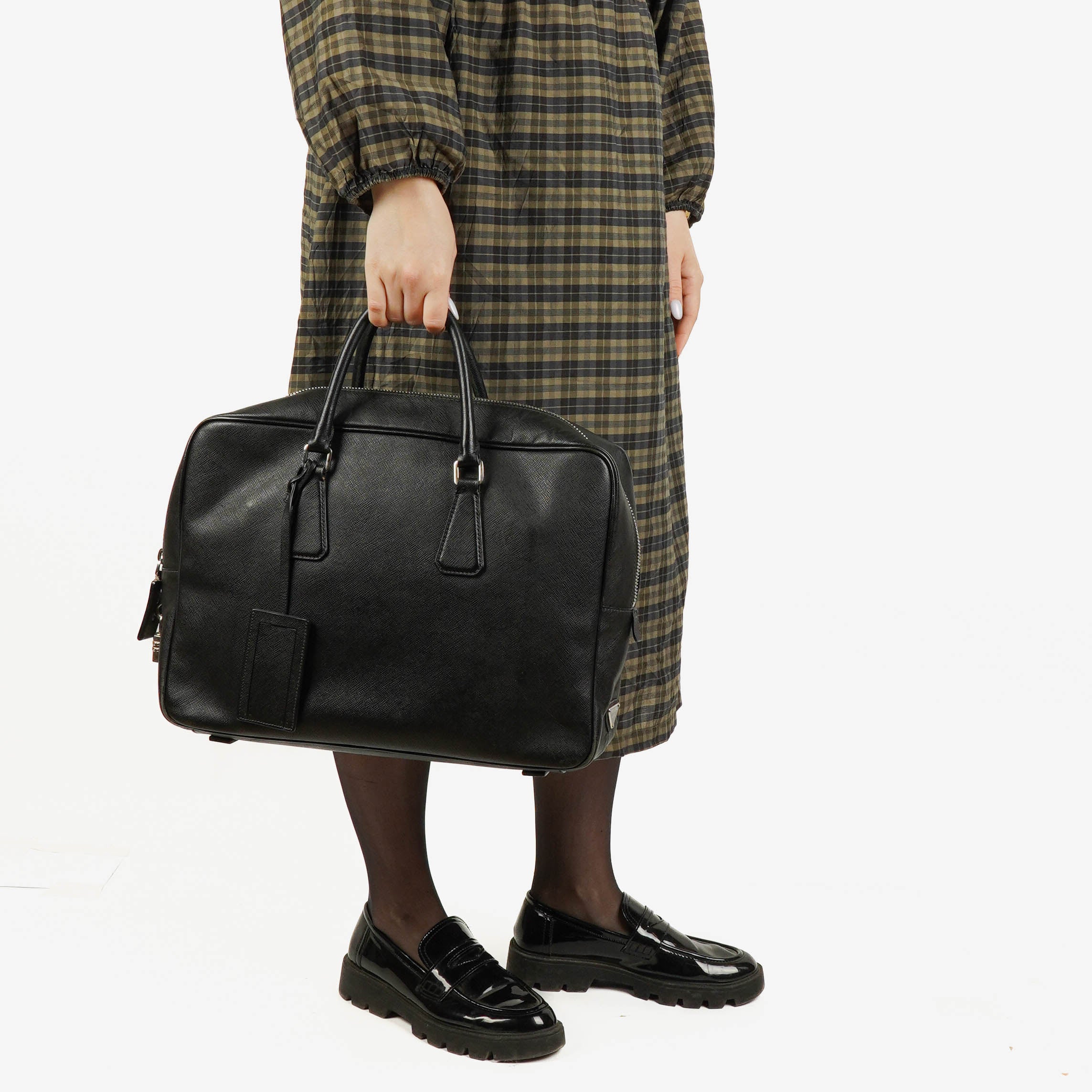 Prada Schwarze Leder Saffiano Aktentasche