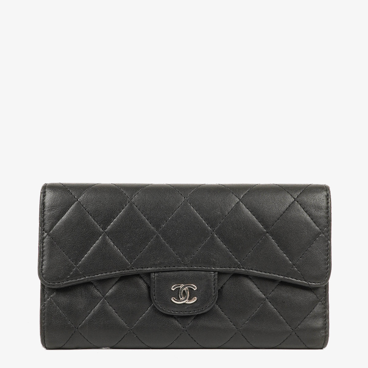 Chanel Quillted Lambskin Light Black Flap Wallet