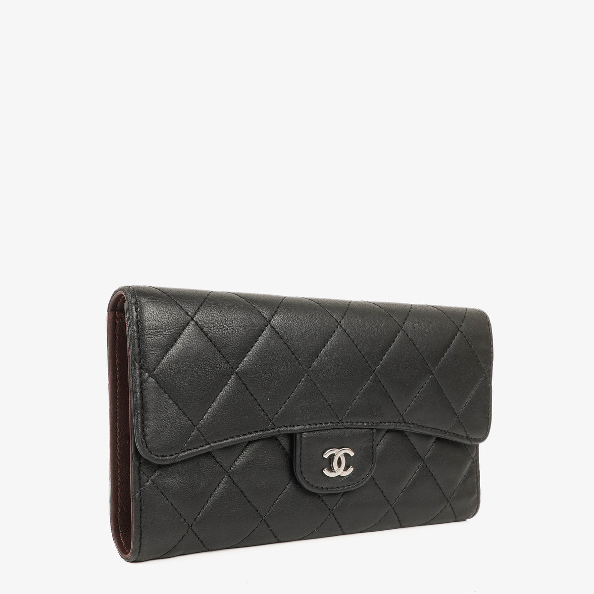 Chanel Quillted Lambskin Light Black Flap Wallet