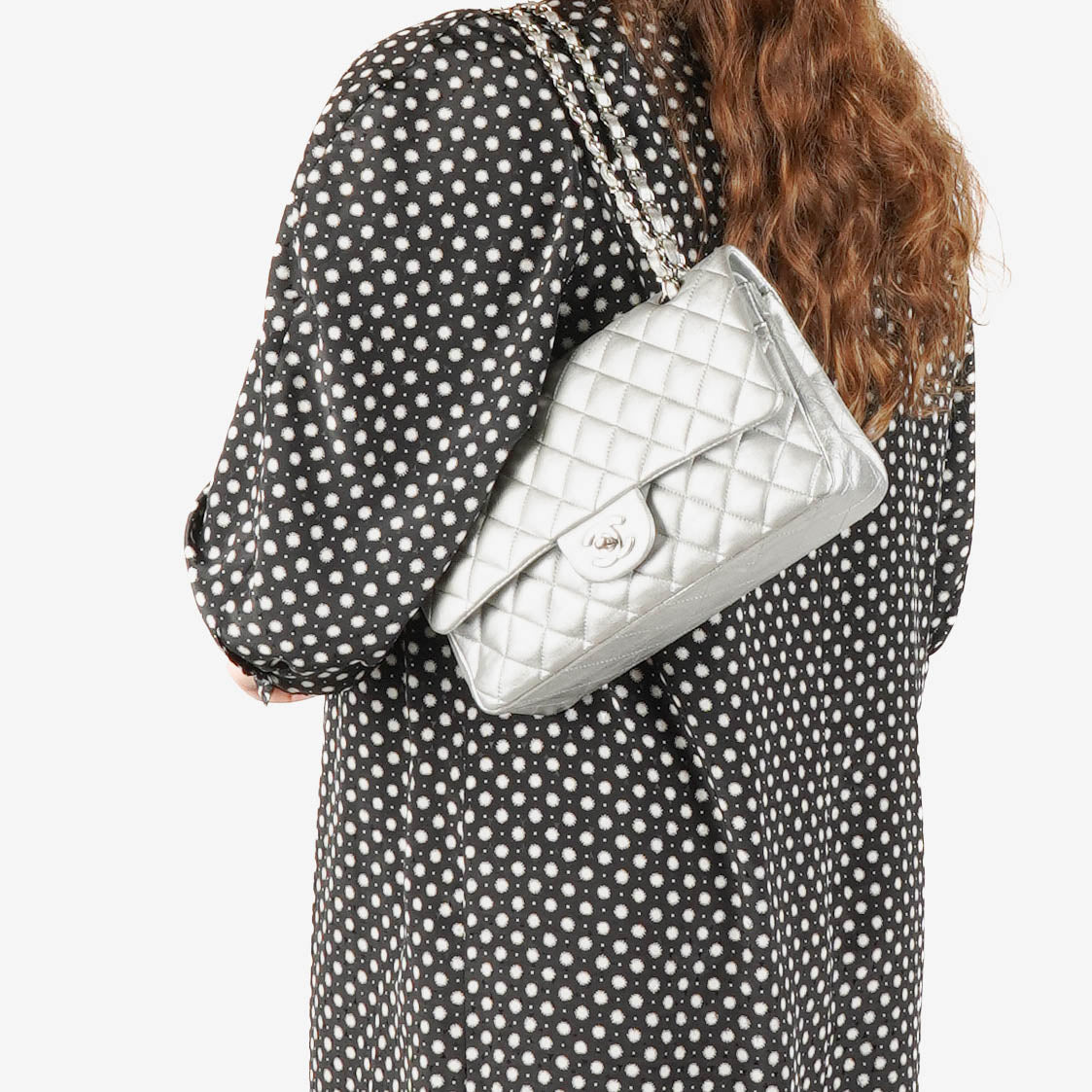 Chanel Classic Double Flap Bag Metallic Silver Quilted Lambskin With Silver-Tone Hardware