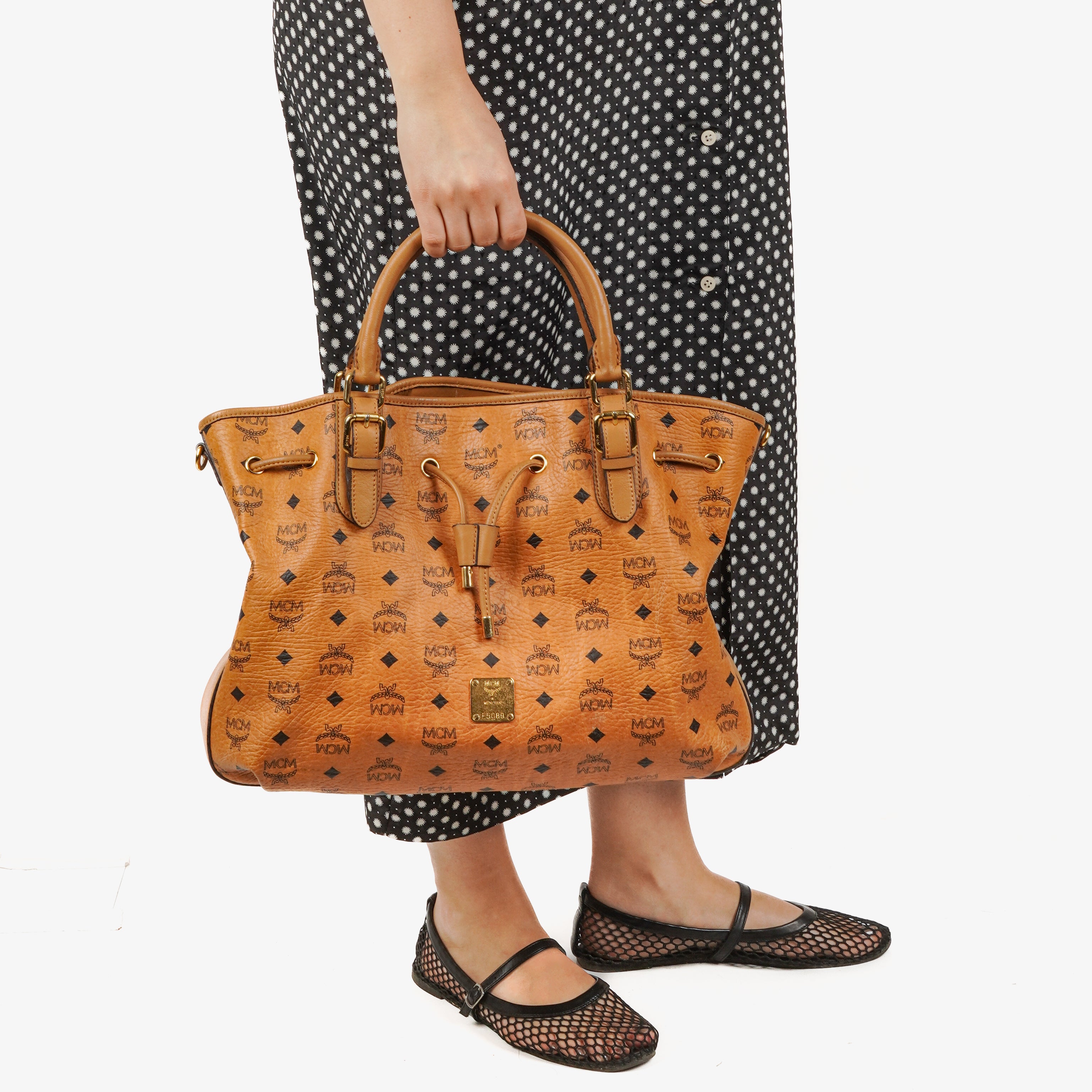 MCM Cognac Visetos Drawstring Tote Bag