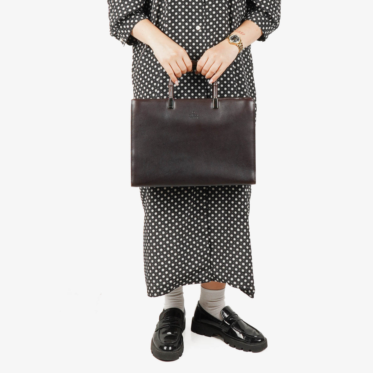 Gucci Brown Leather Bamboo Top Handle Bag
