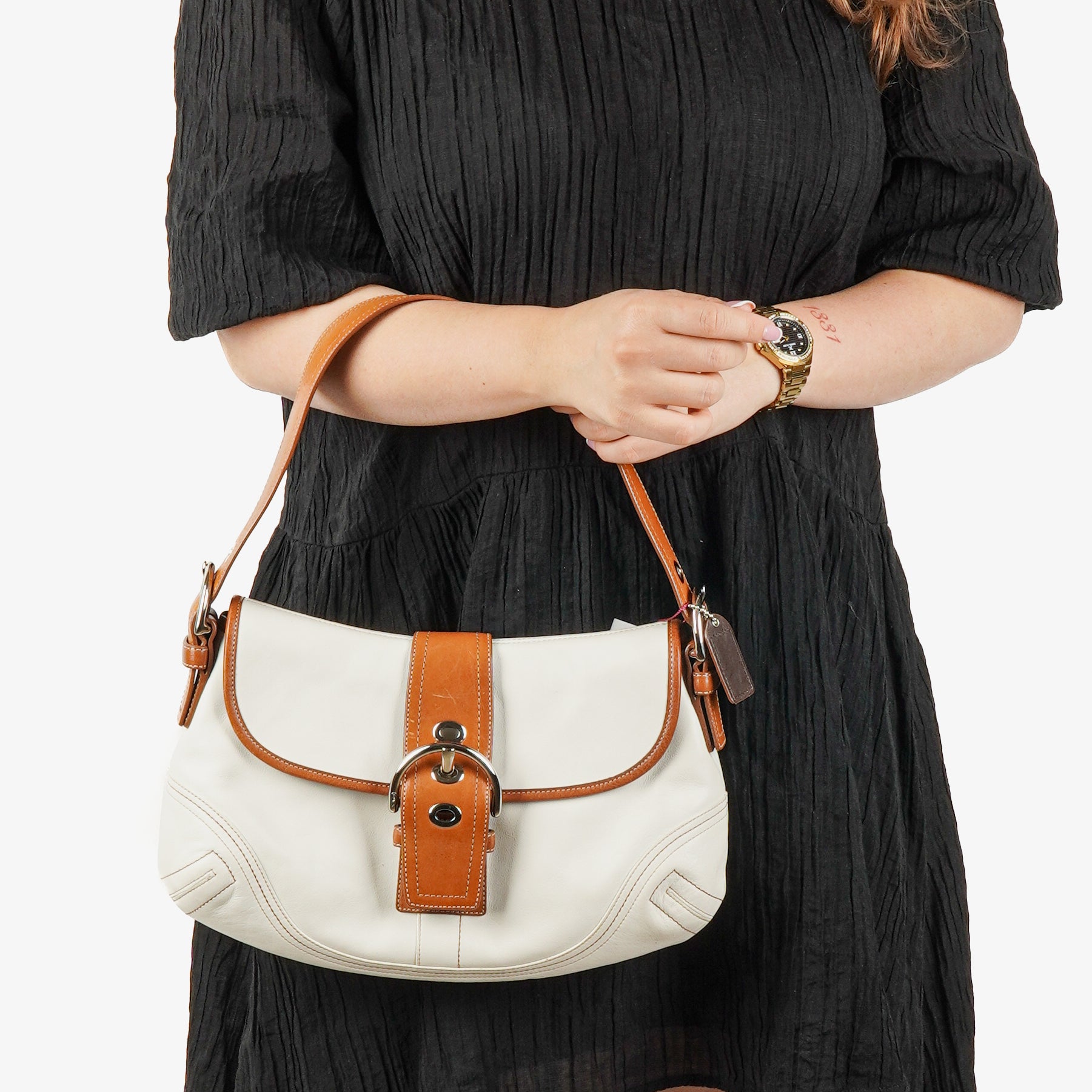 Coach White/Brown Leather Soho Buckle Flap Shoulder Bag