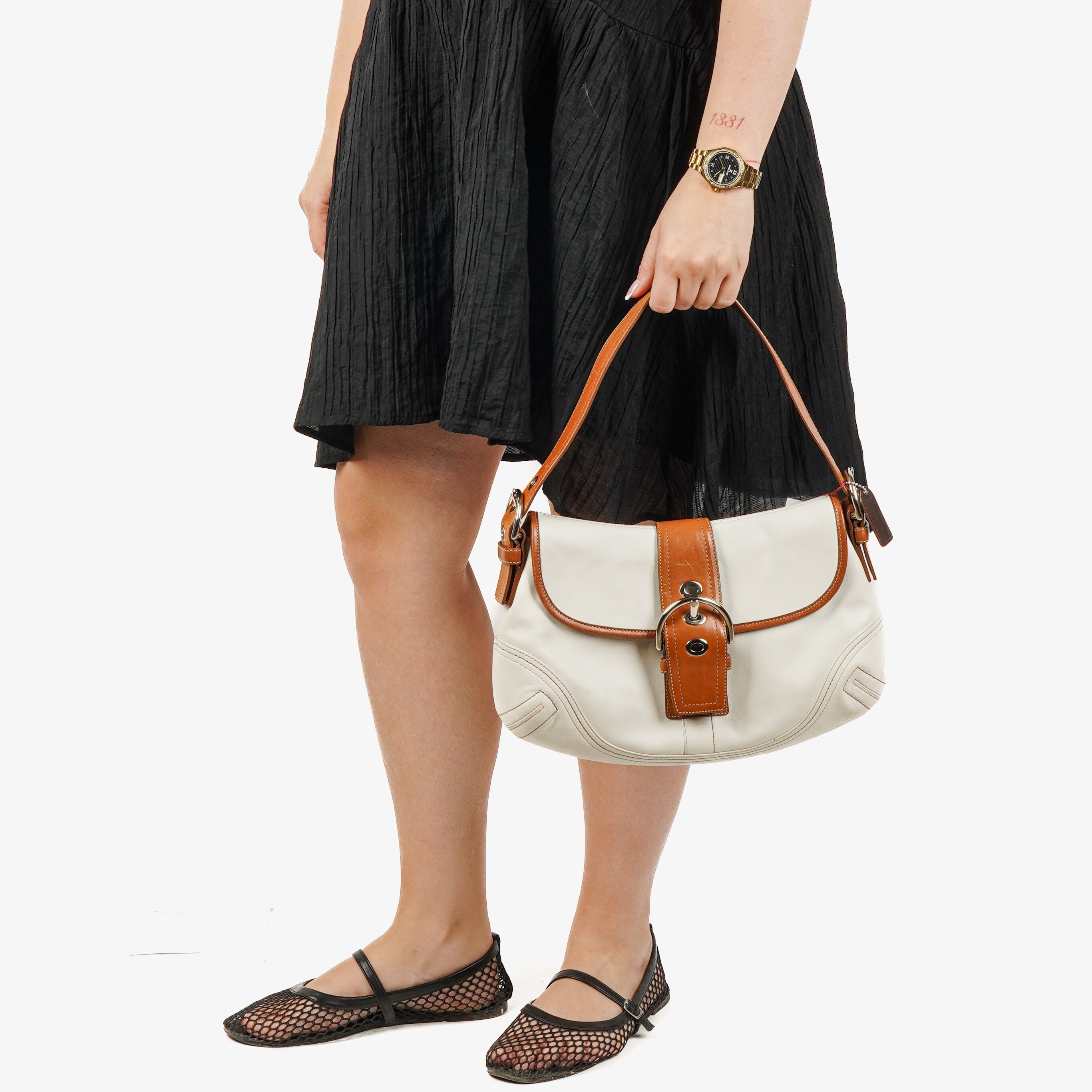 Coach White/Brown Leather Soho Buckle Flap Shoulder Bag