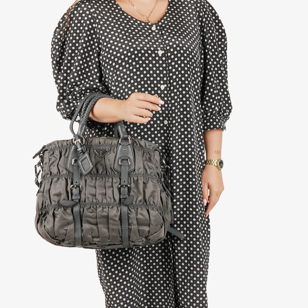 Prada Grey Tessuto Gaufre Nylon Bag
